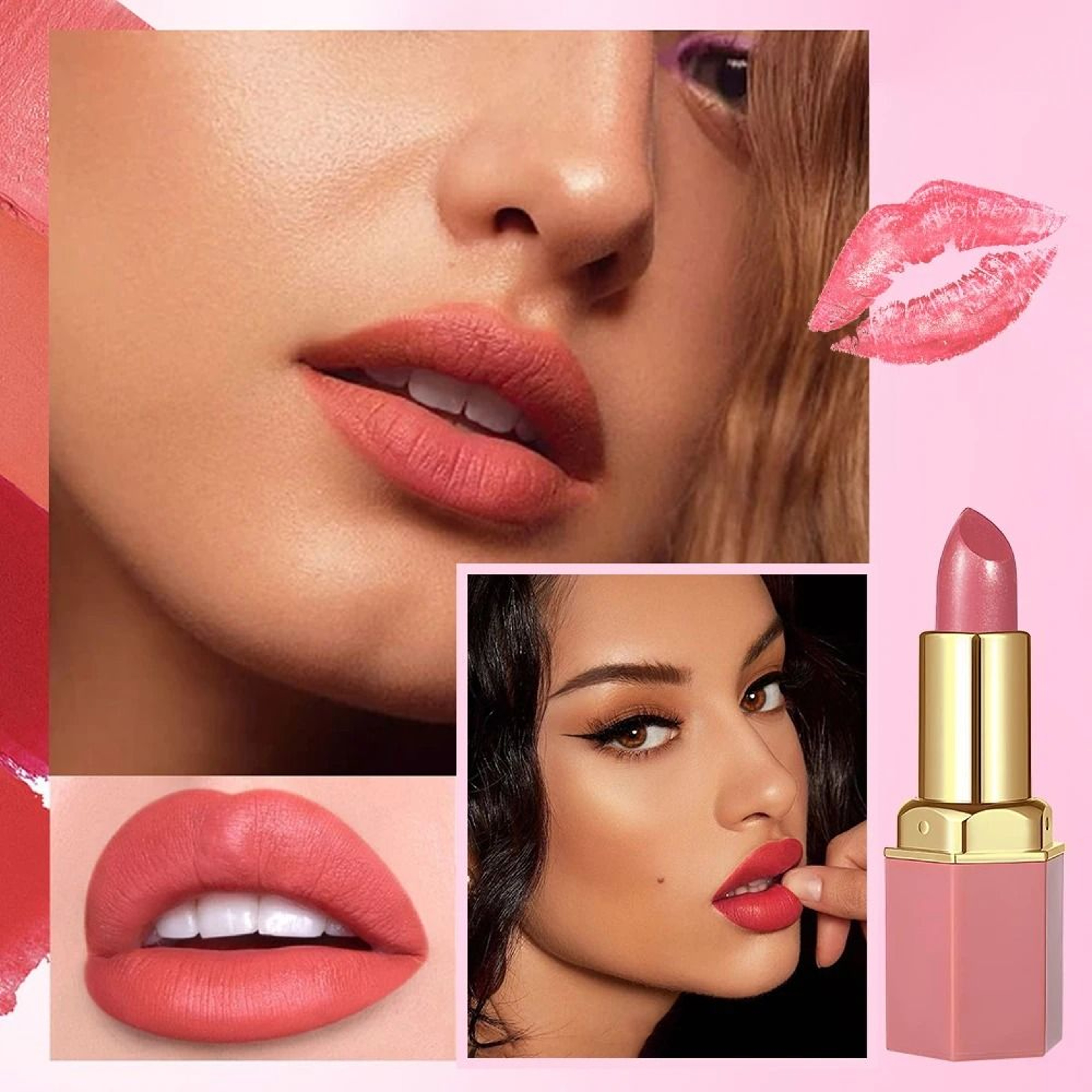 6PCS Gold Bar Tube Matte Lipstick Set  Pearlescent Glitter Velvet Texture Valentines Day Gift 1