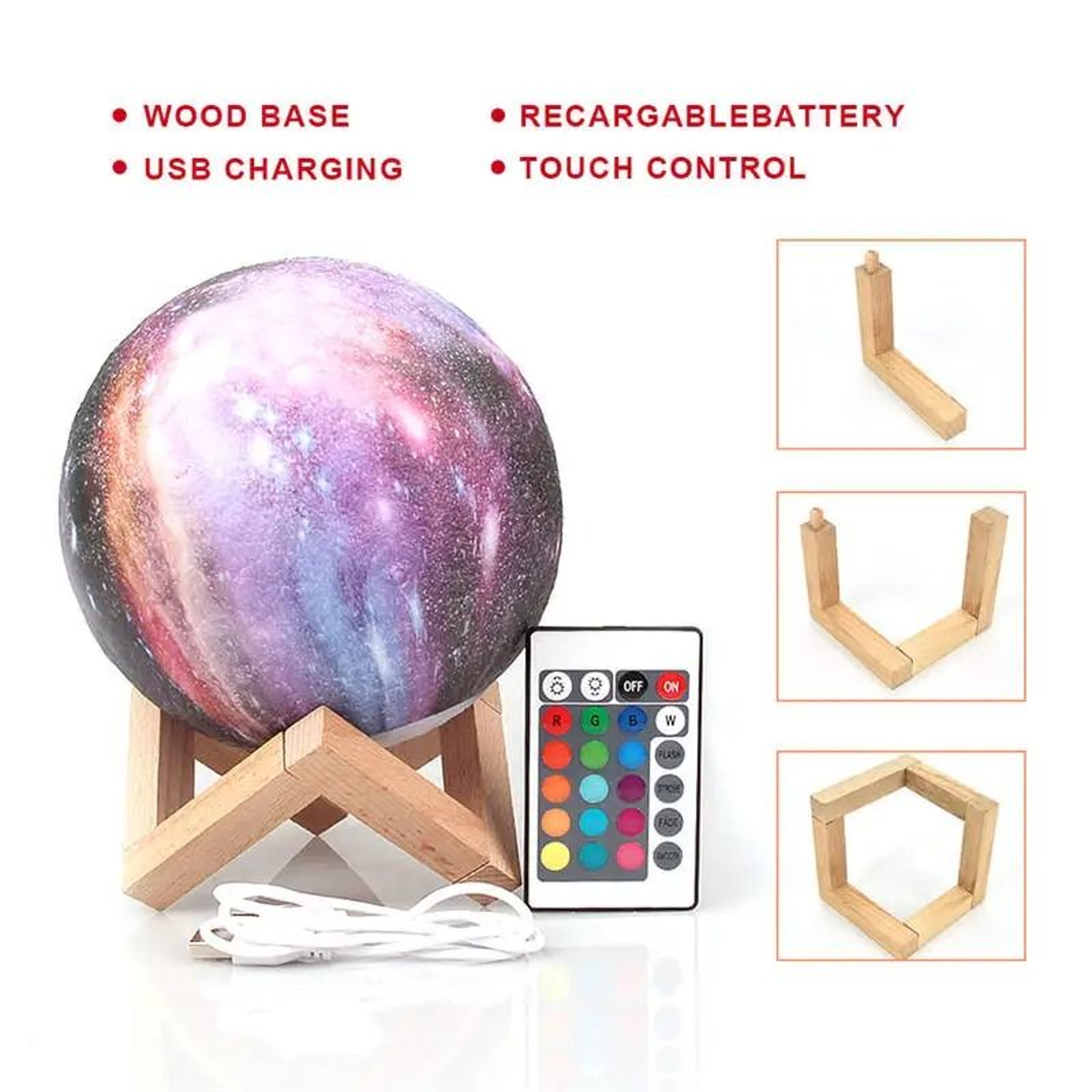 3D Print Moon Lamp  16Color Remote LED Night Light Rechargeable Bedroom Atmosphere Decor 4