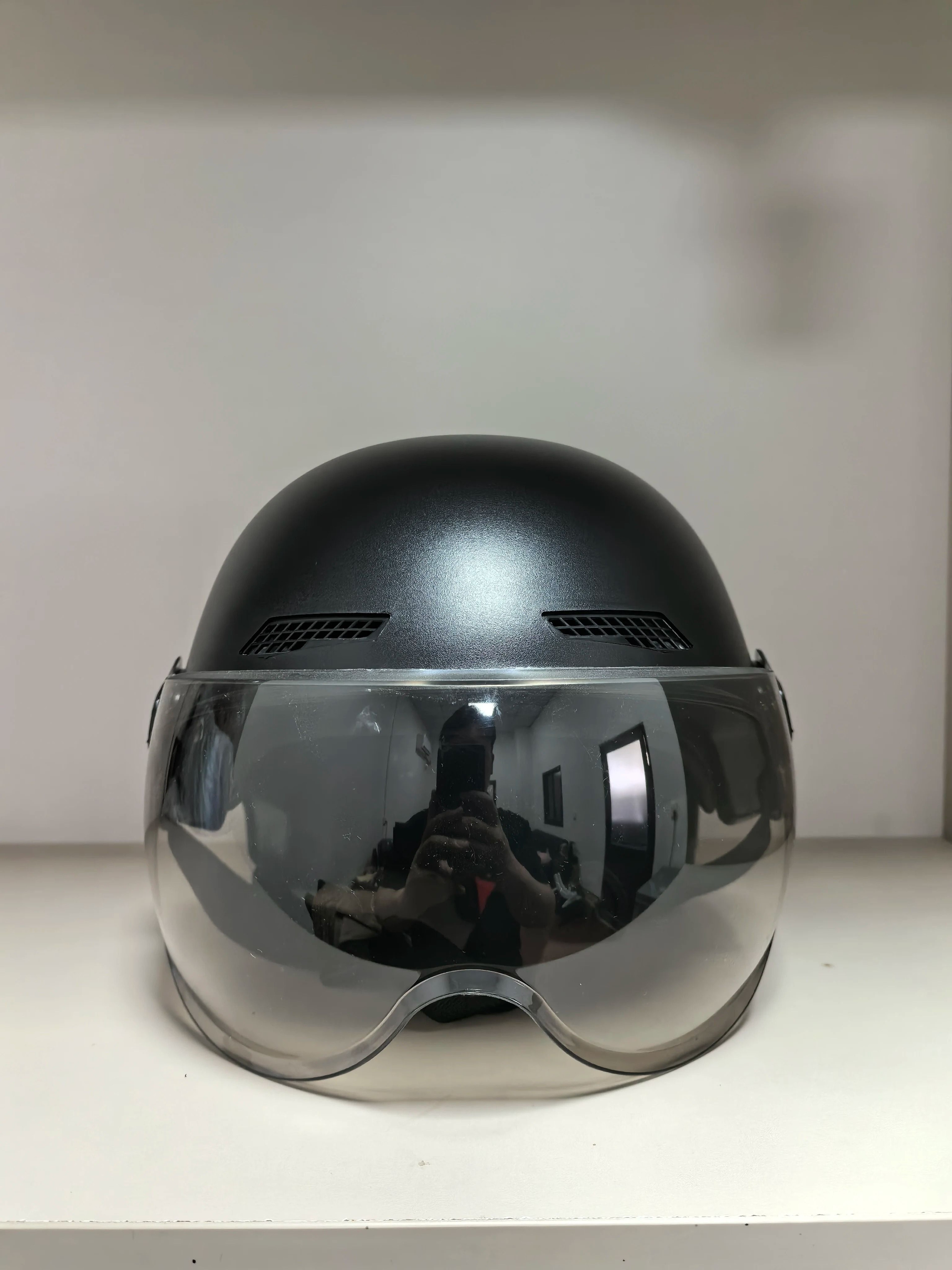 Vintage Black Motorcycle Helmet  Urban Commuter EBike Cycling Gear With Integrated Goggles 2
