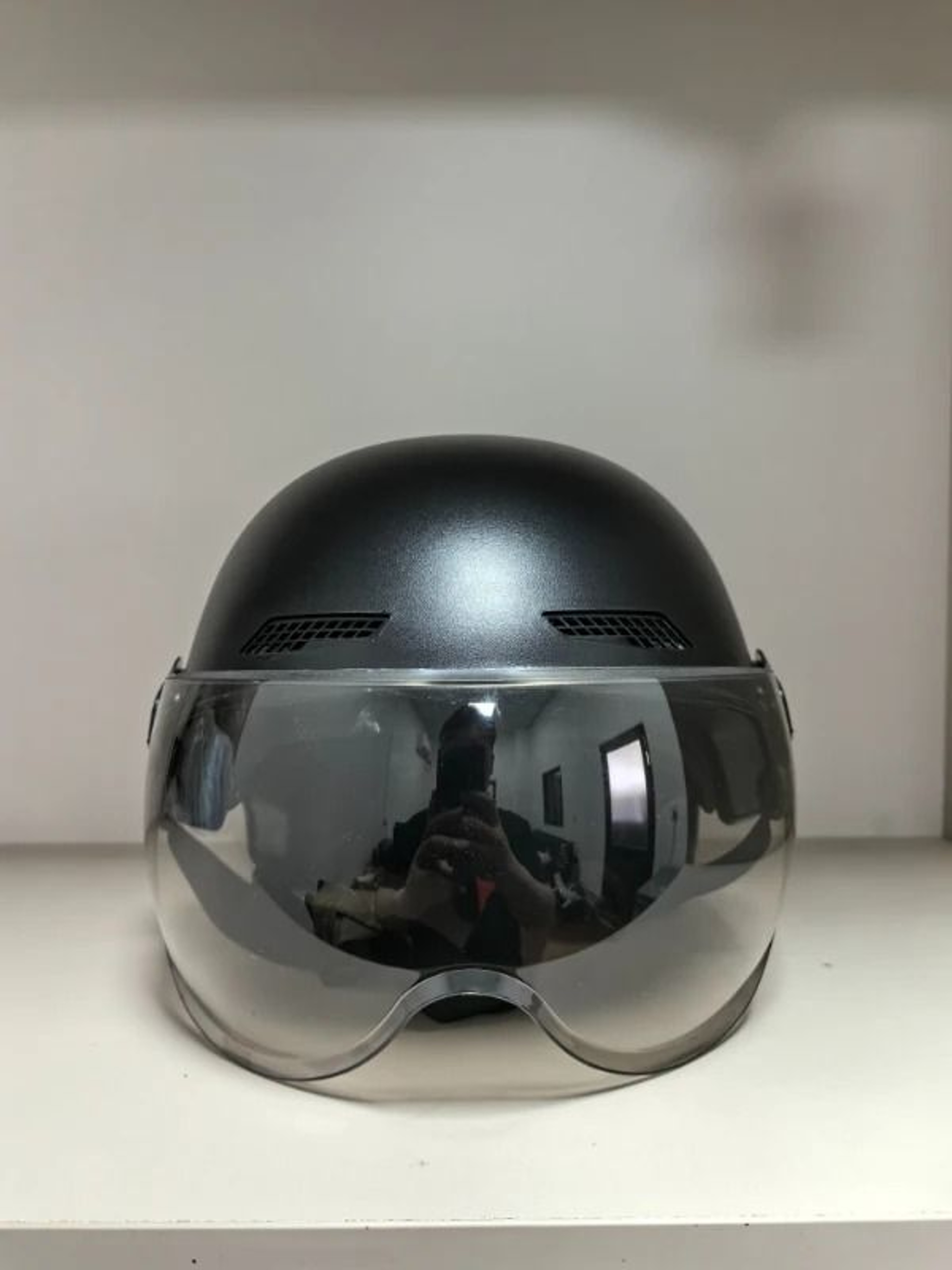 Vintage Black Motorcycle Helmet  Urban Commuter EBike Cycling Gear With Integrated Goggles 5