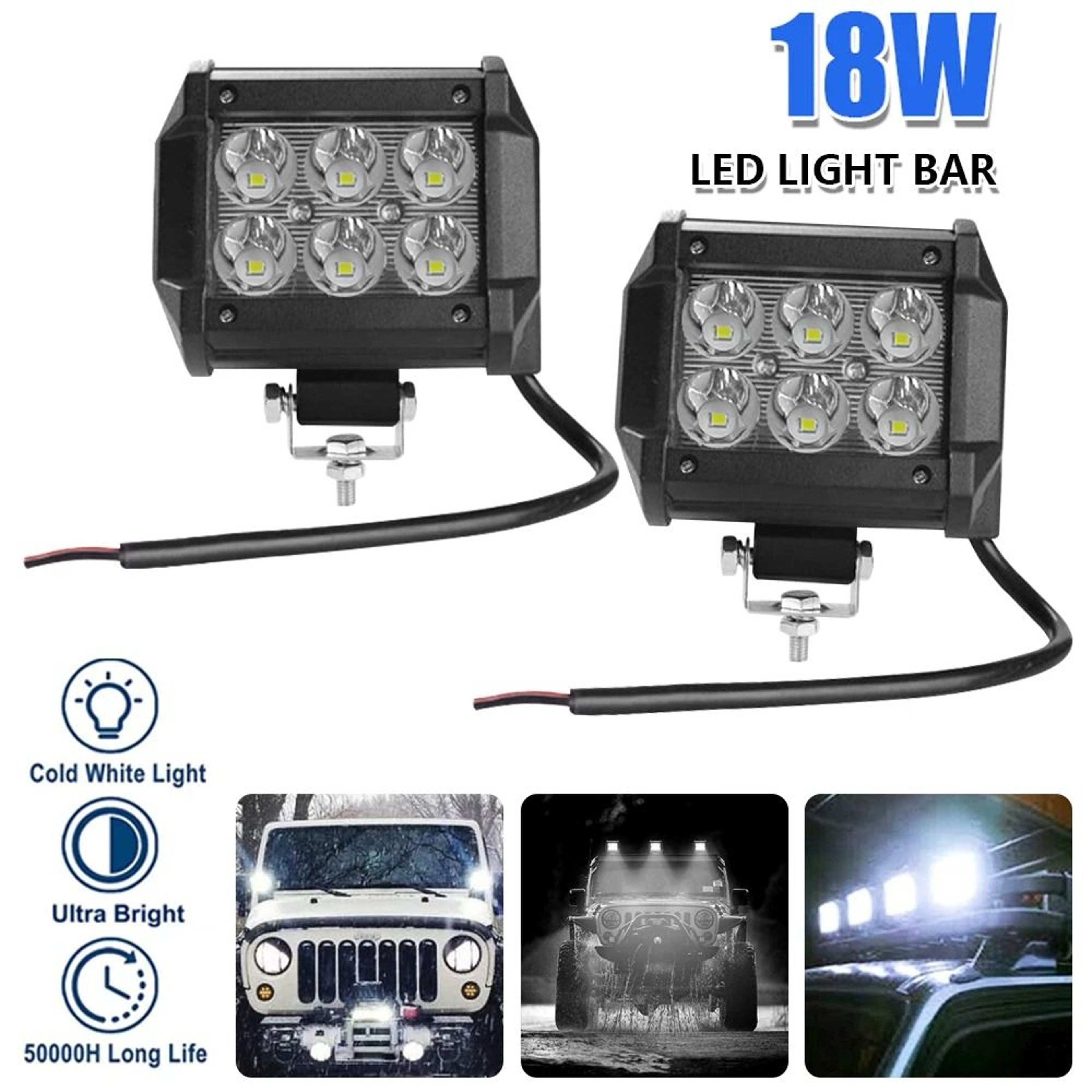 18W HighIntensity LED Work Light  4Inch Waterproof Spot  Flood Beam For Motorcycles OffRoad  Marine 0