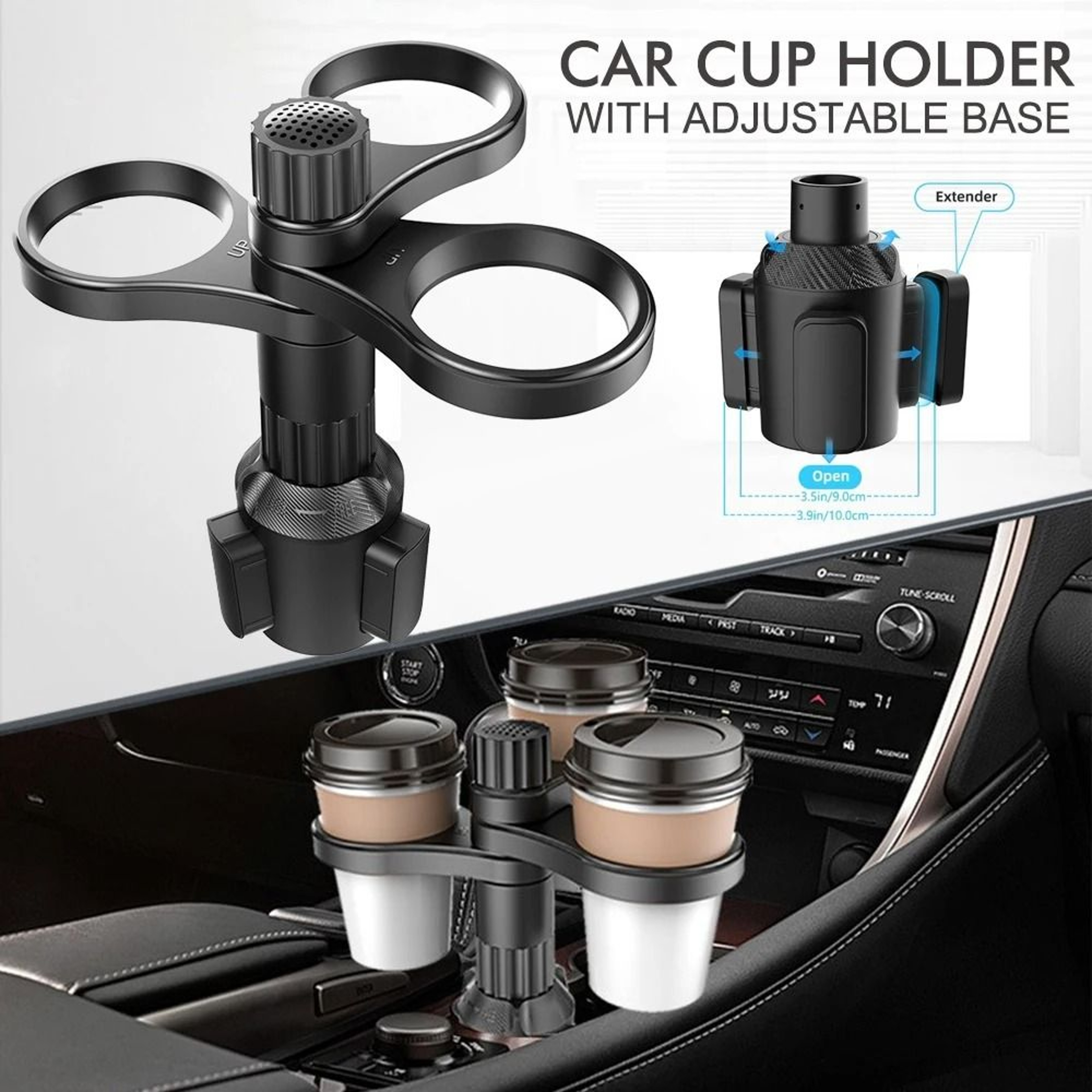3In1 Rotating Car Cup Holder Expander  Adjustable MultiDrink Support  Beverage Bottle Bracket 2