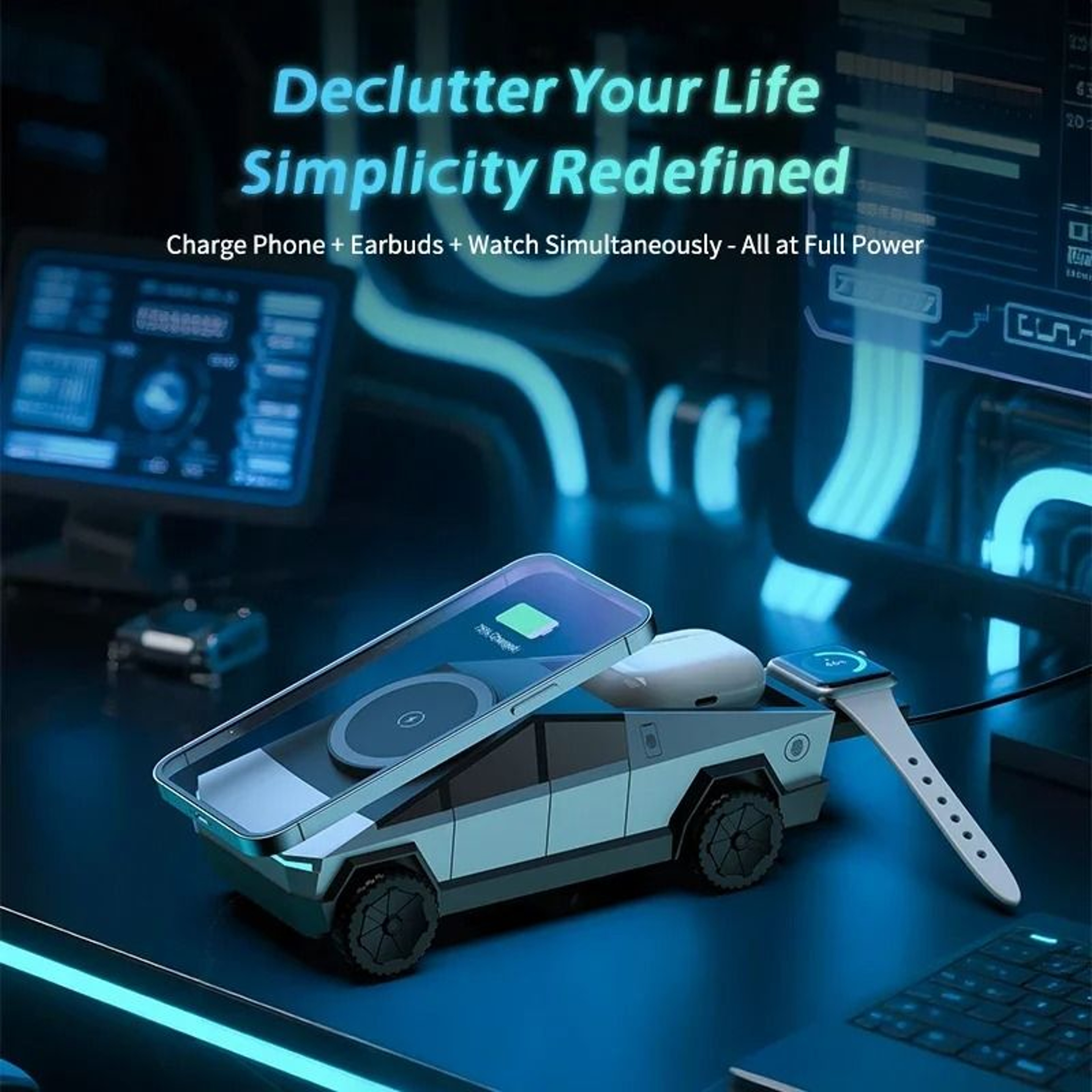 Cybertruck Desktop Qi2 Charger  3in1 Wireless Charging Station For IPhone Apple Watch  AirPods 1
