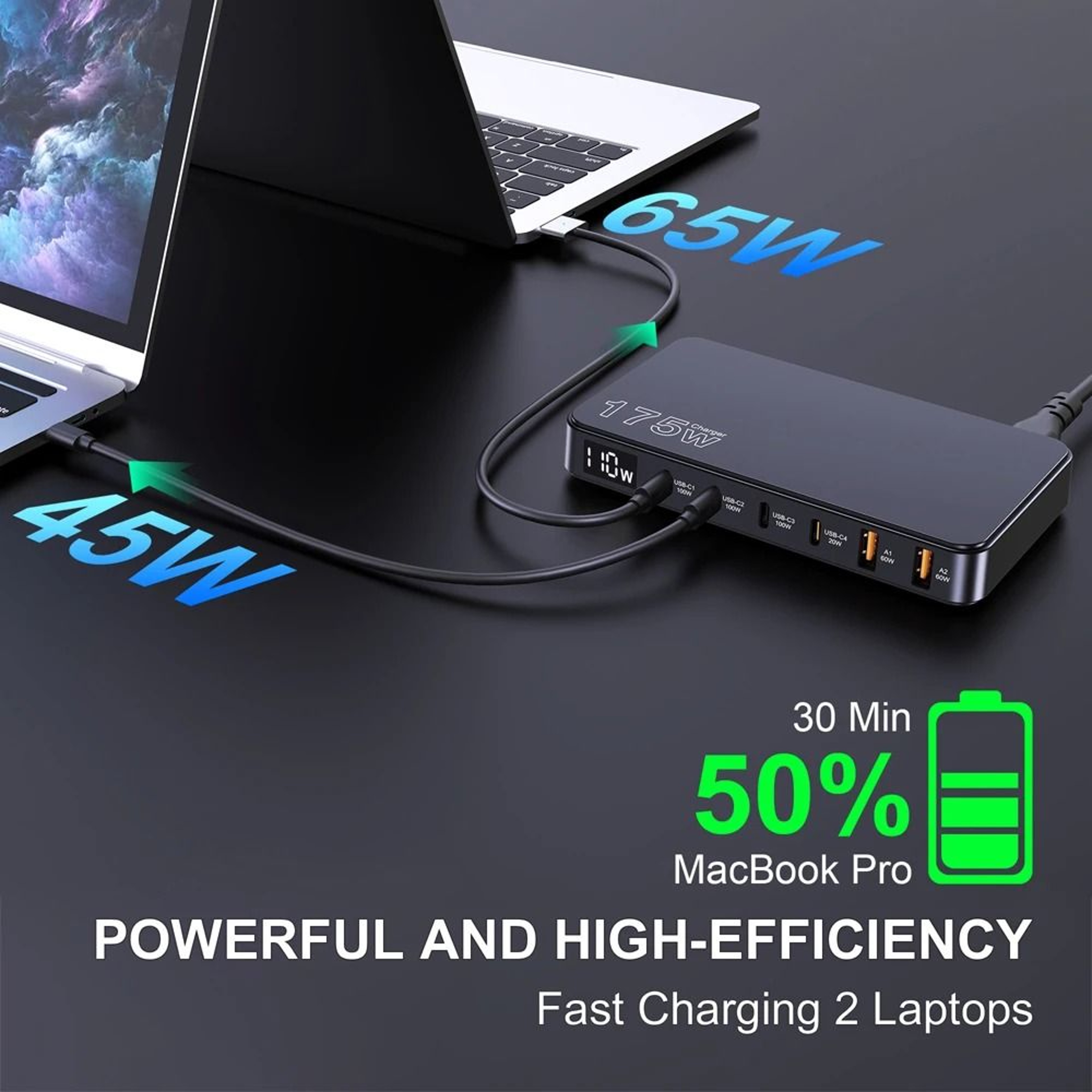 Ueetop 175W GaN 6Port Desktop Charger  UltraSlim Fast Charging Station With LED Display 4