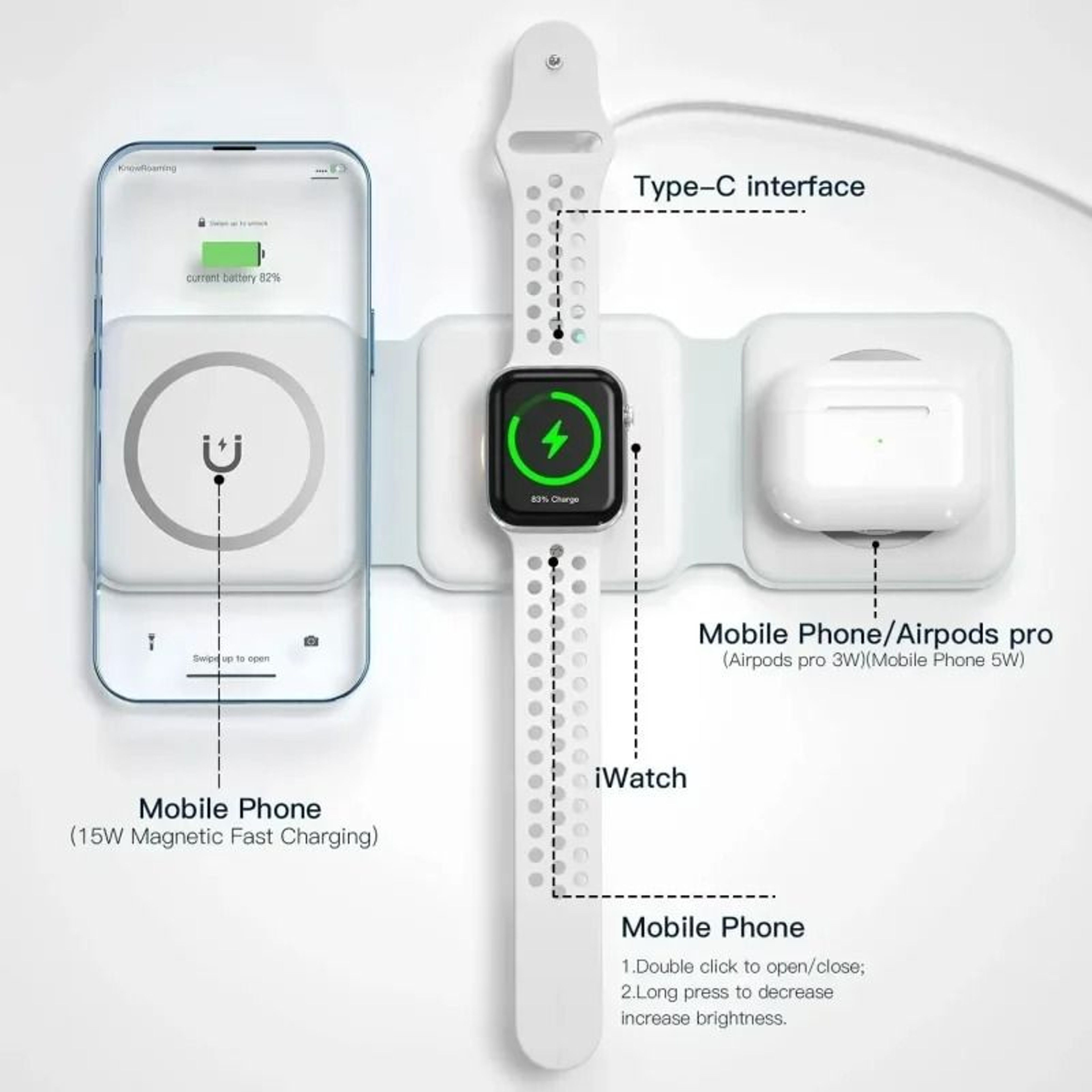 Universal 3in1 Magnetic Wireless Charging Pad  UltraPortable Fast Charging Dock For IPhone 17  Appl 3