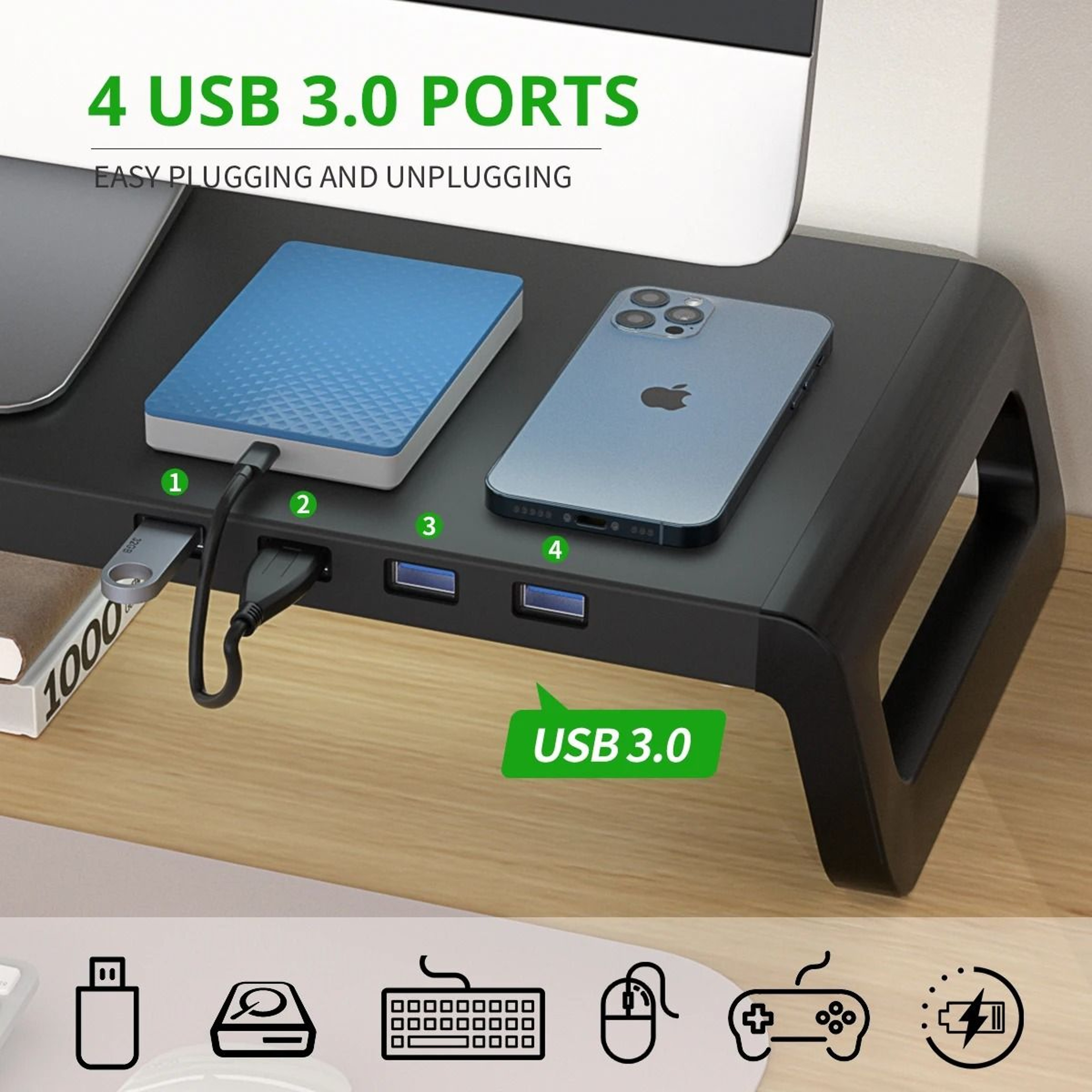 Ergonomic Computer Monitor Stand Riser  Desktop Organizer With USB 30 Hub  Peripheral Storage 1