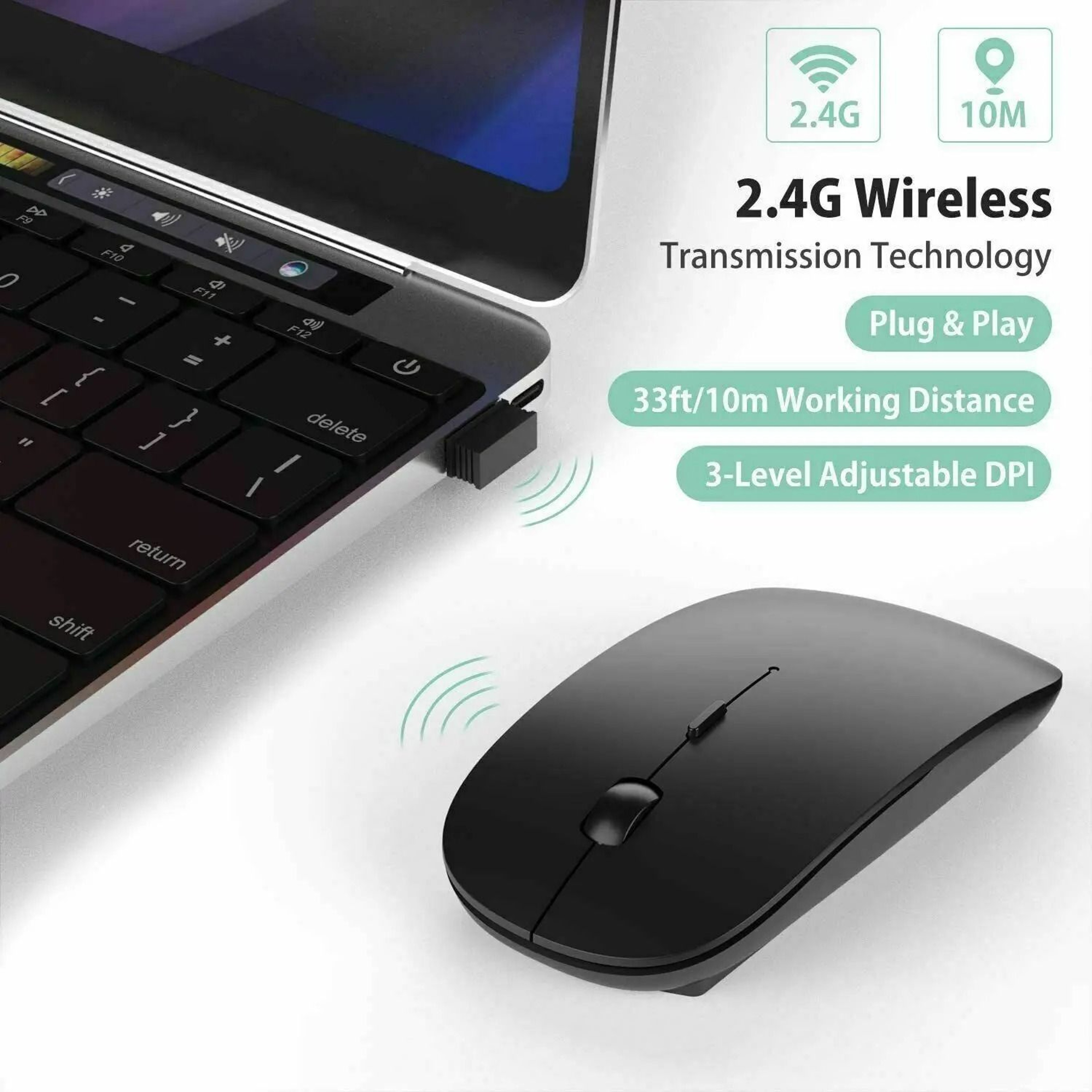 Slim Wireless Optical Mouse  1600DPI Ergonomic Quiet Mouse For Office  Gaming 1