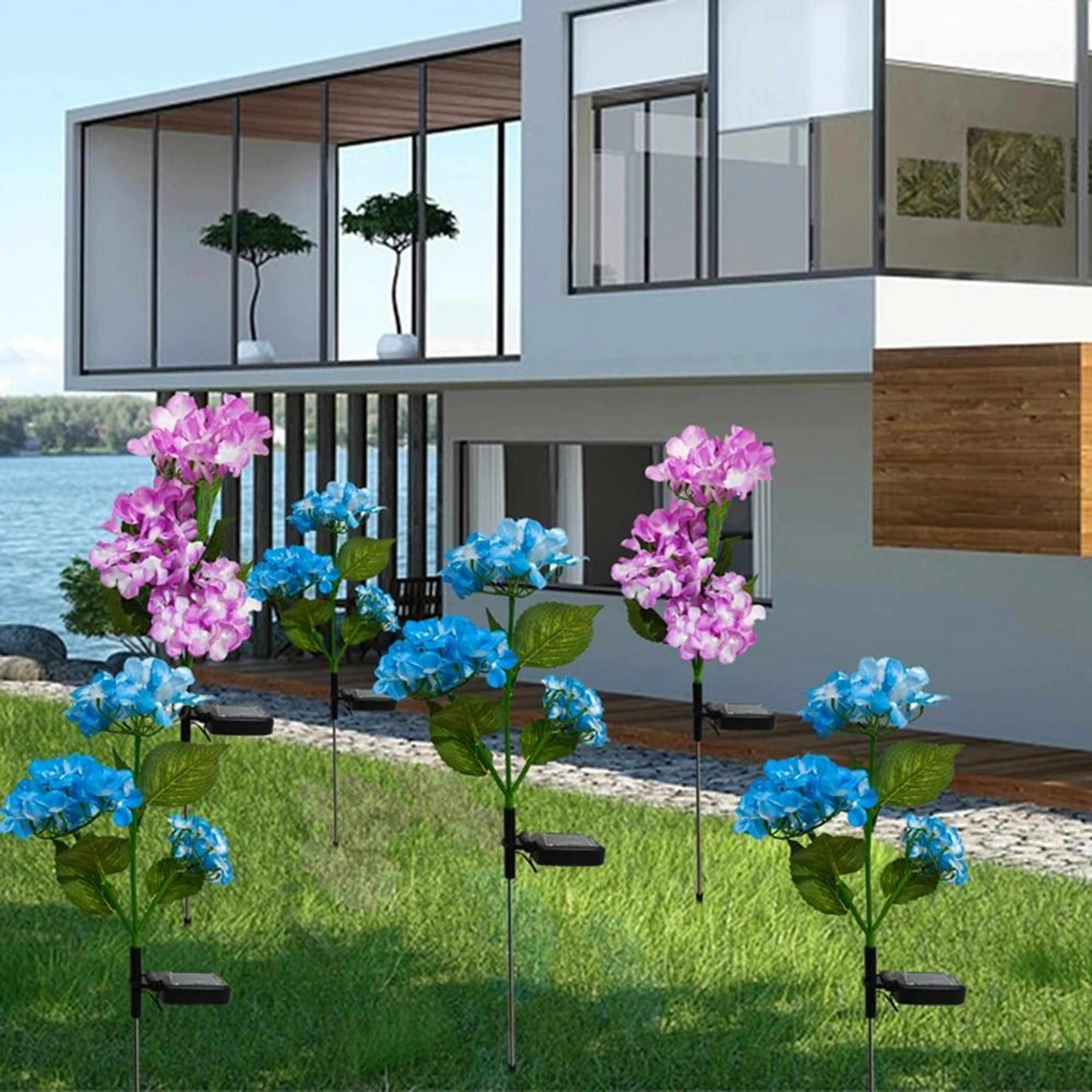 3Head Solar Hydrangea  Rose Garden Lights  Decorative Floral LED Memorial Landscape Lighting 3