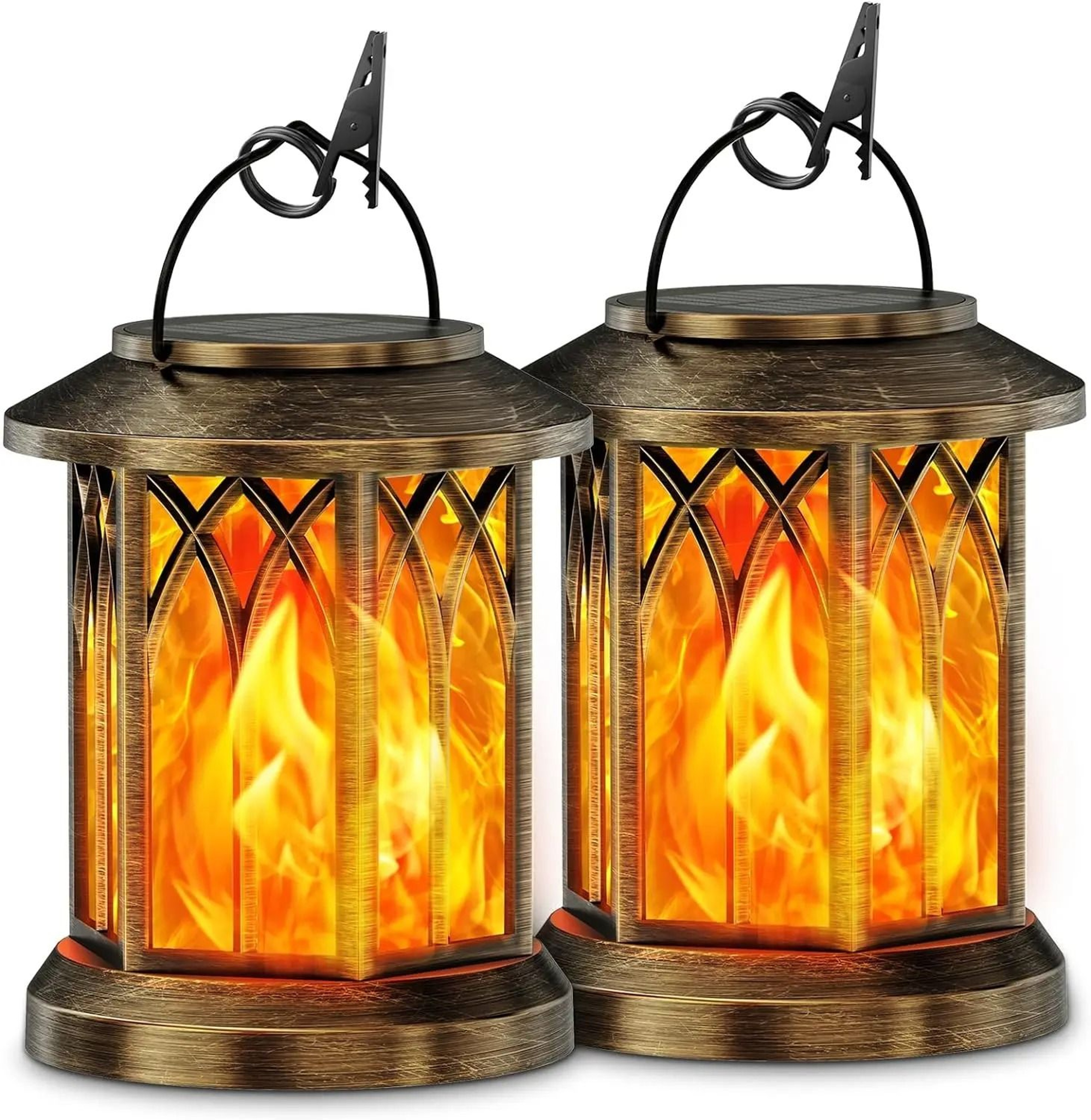 2Pack Flickering Flame Solar Lanterns  Hanging Outdoor Garden Lights In Bronze  Black 7