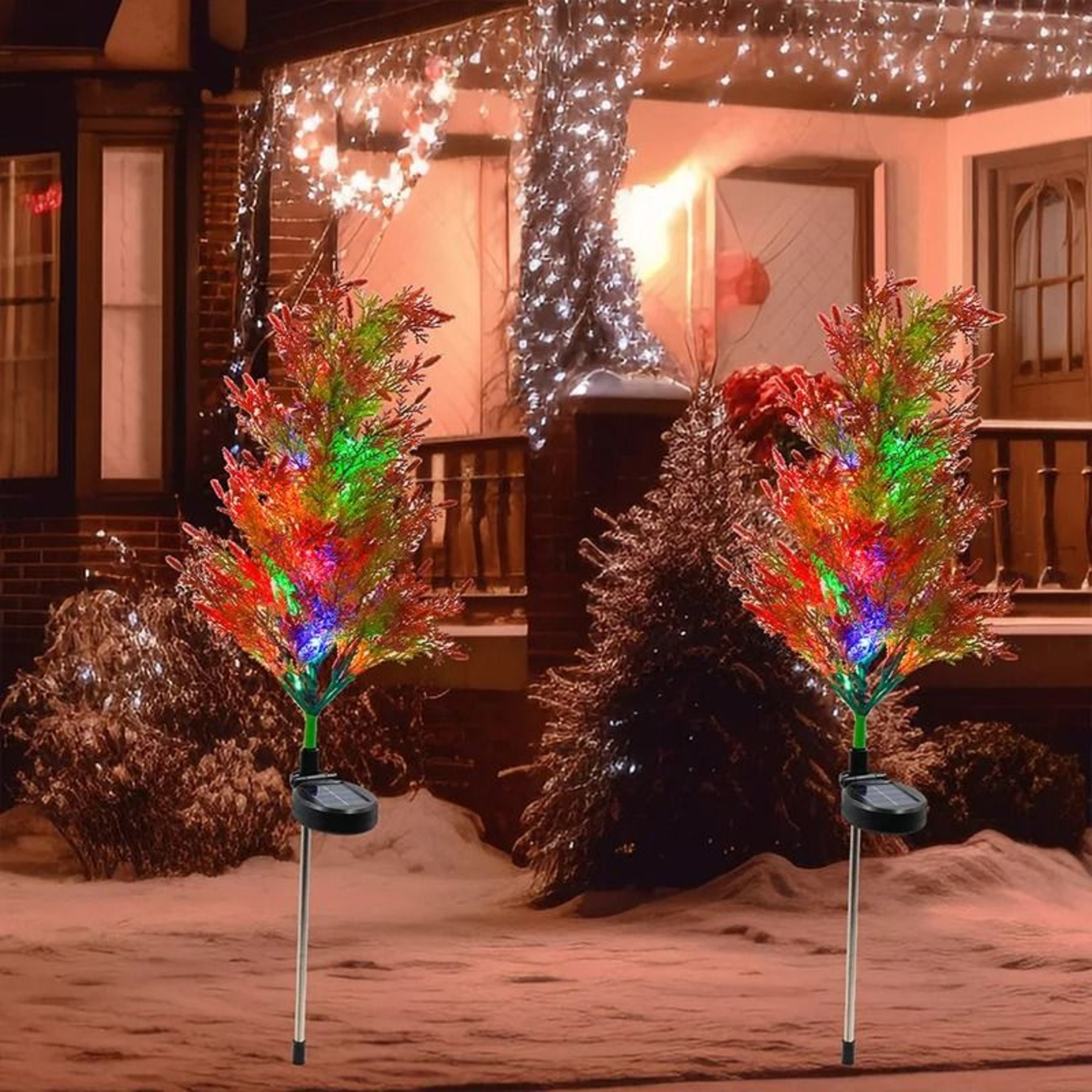 Solar Pine Christmas Stake Lights  RGB Waterproof Outdoor Cypress Garden Decor  Floral Ambiance Lig 2