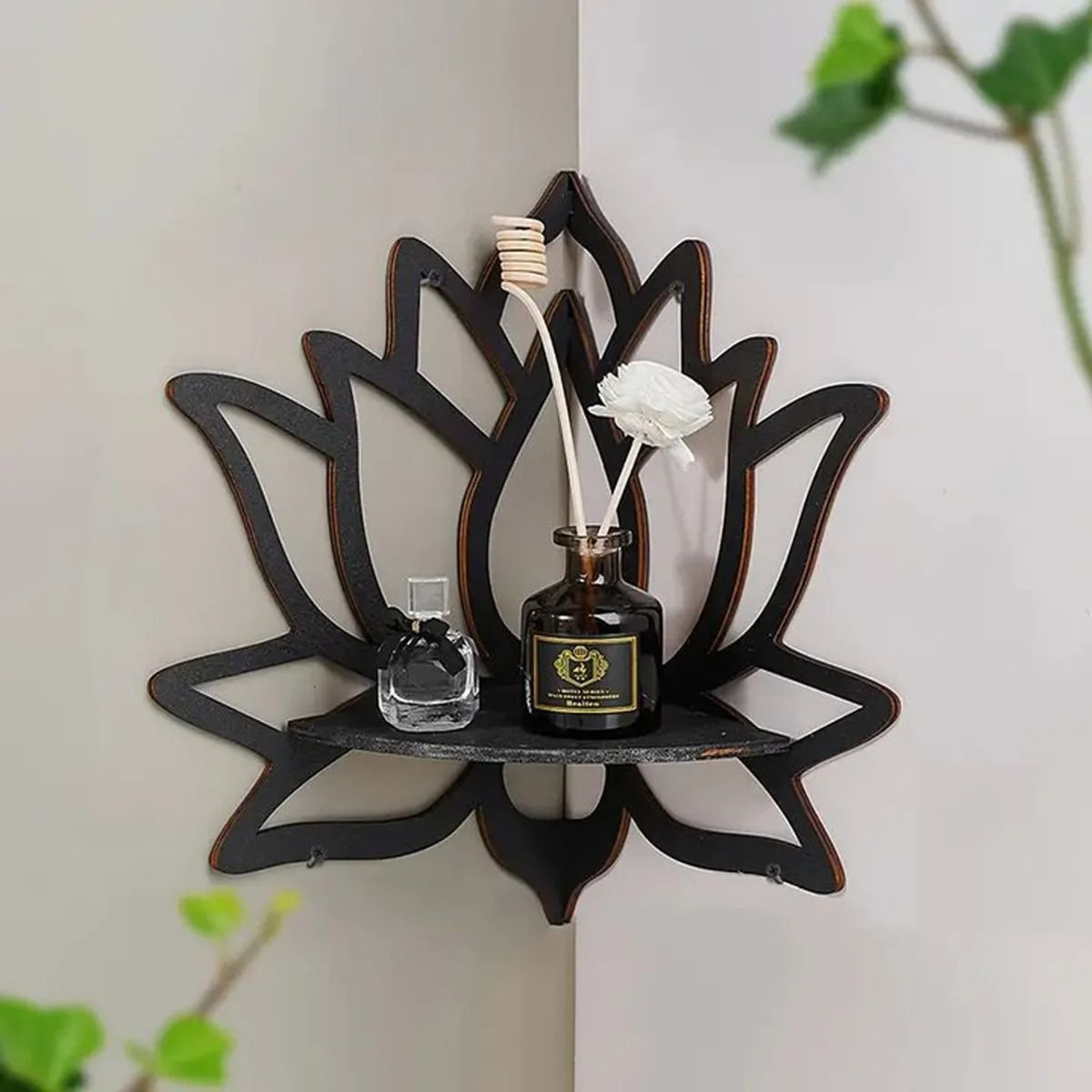 Wooden Lotus Hollow Decorative Rack  Aromatherapy Organizer  Wall Mounted Shelf 1