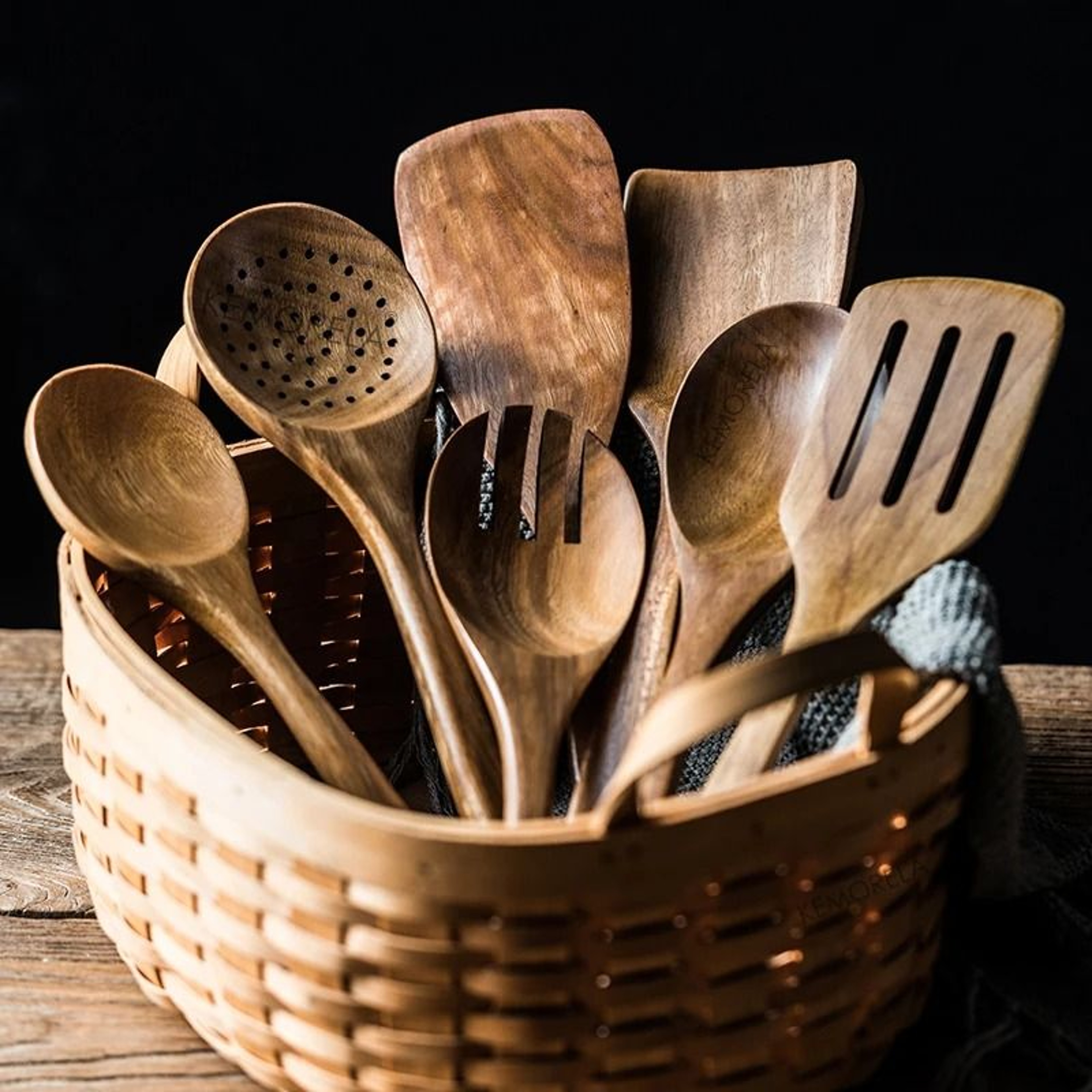 Premium 9Piece Teak Wooden Kitchen Utensils Set With Integrated Storage Holder 2