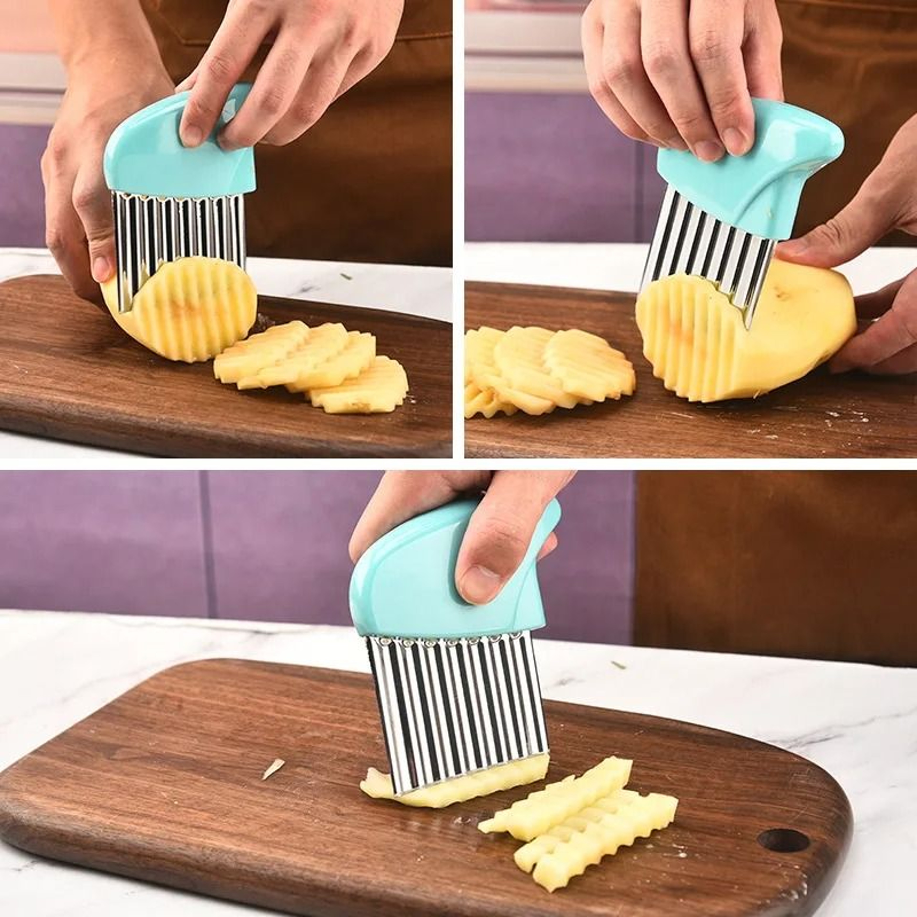 Premium Stainless Steel Wavy Potato Cutter And French Fries Slicer Set 1