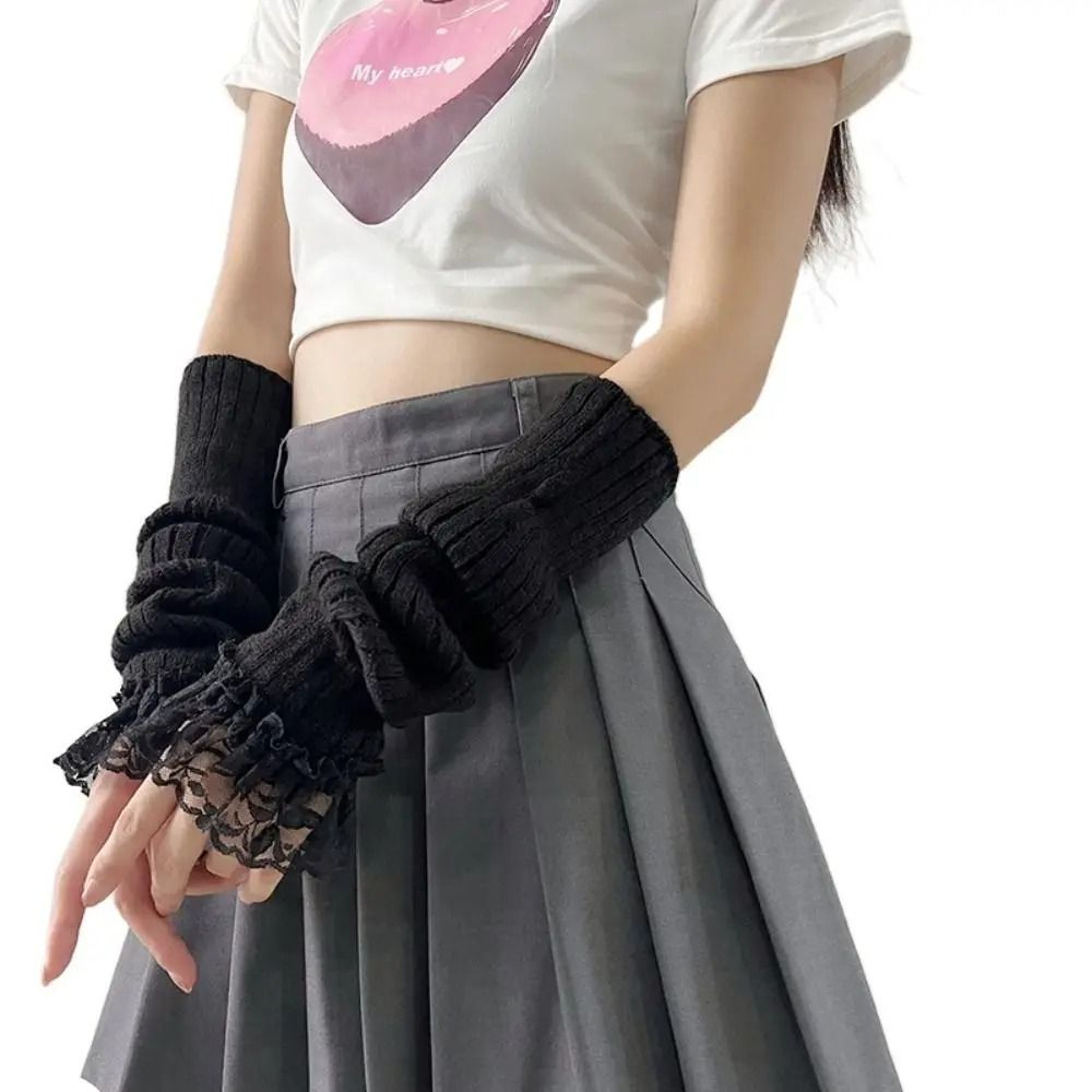 Elegant LaceTrimmed Knitted Arm Warmers  Lolita  Harajuku Style 6