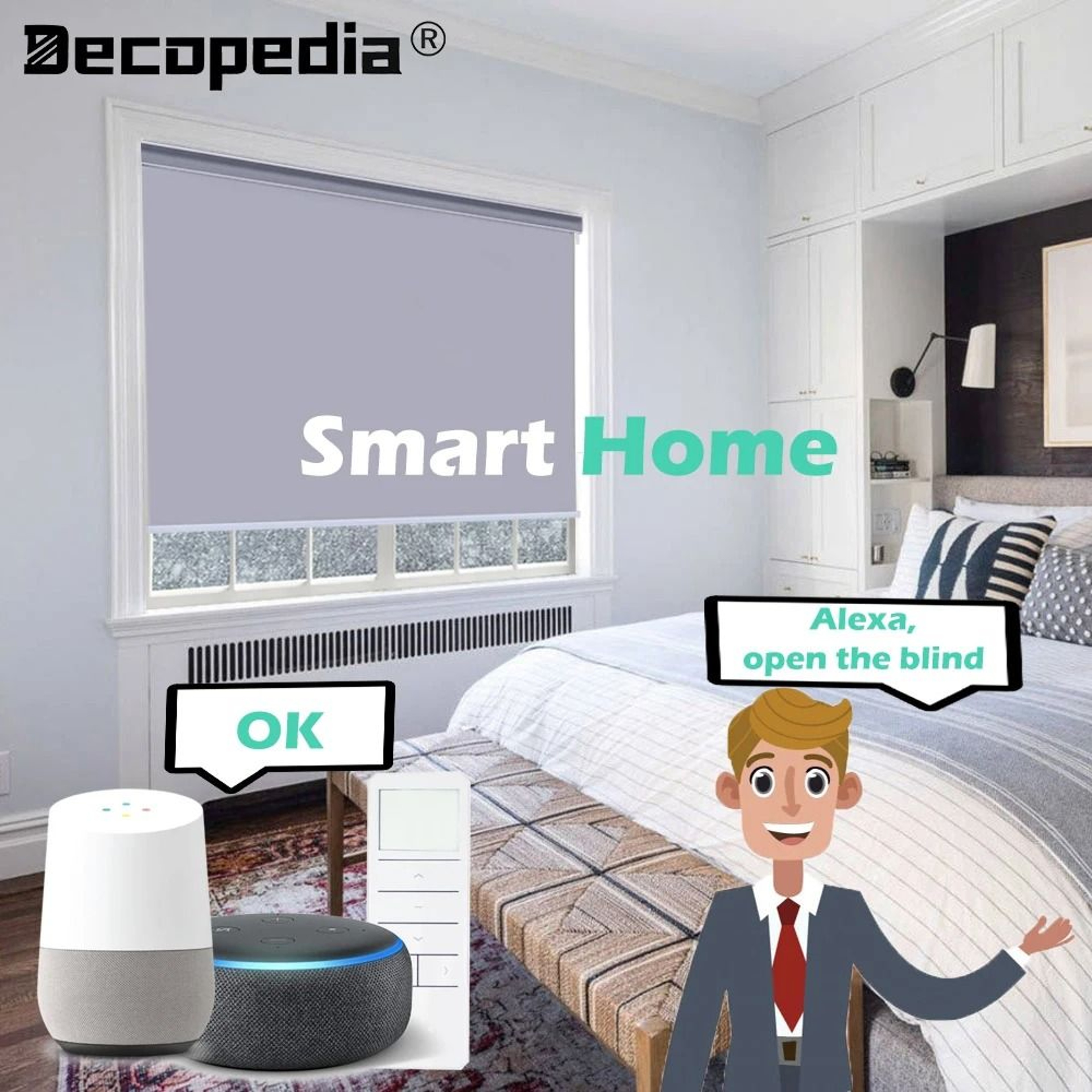Decopedia Smart Motorized Roller Blinds  Cordless Blackout Day  Night System 1