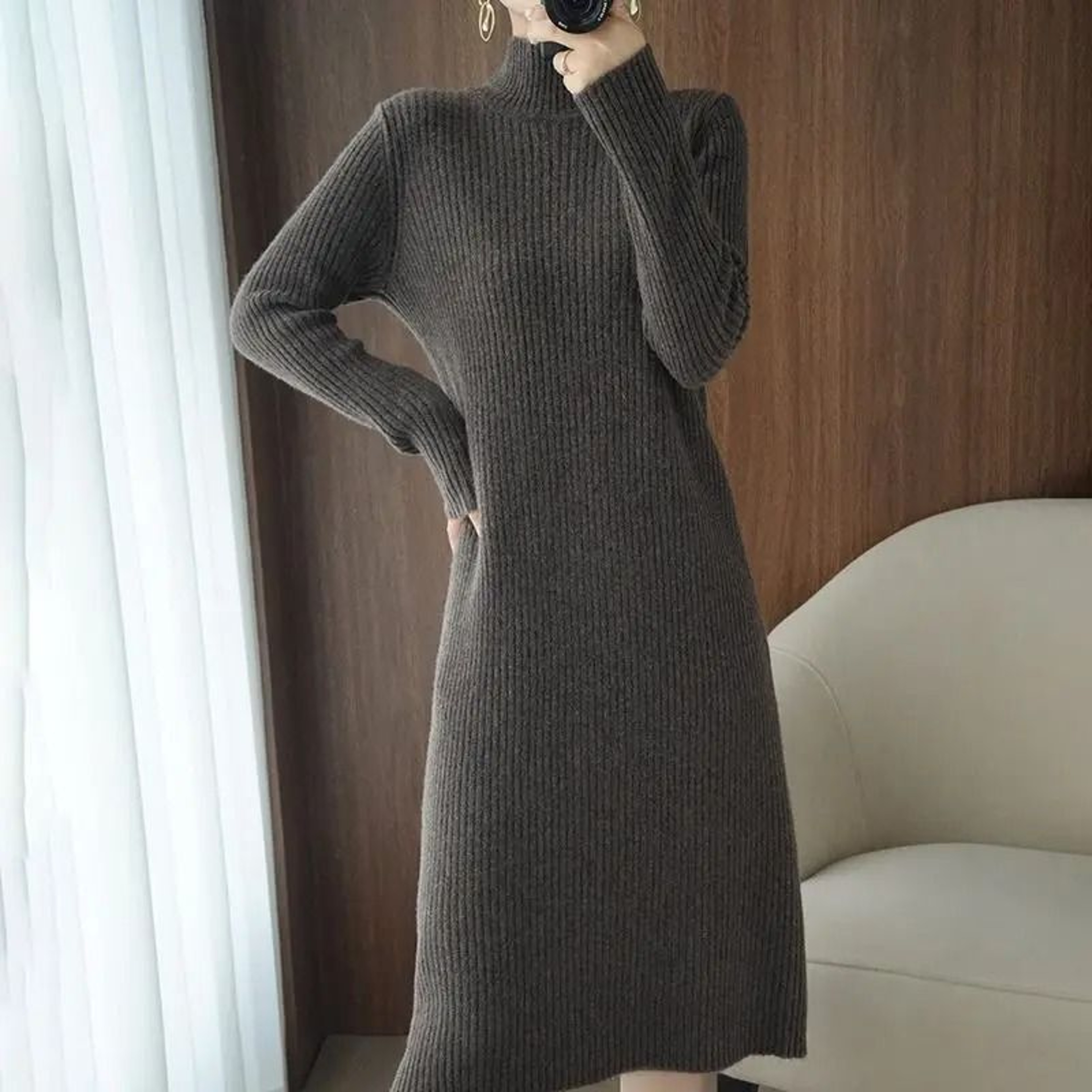 Casual Aesthetic Maxi Sweater Dress Loose Vintage Knitted Bodycon Winter Korean Fashion 2