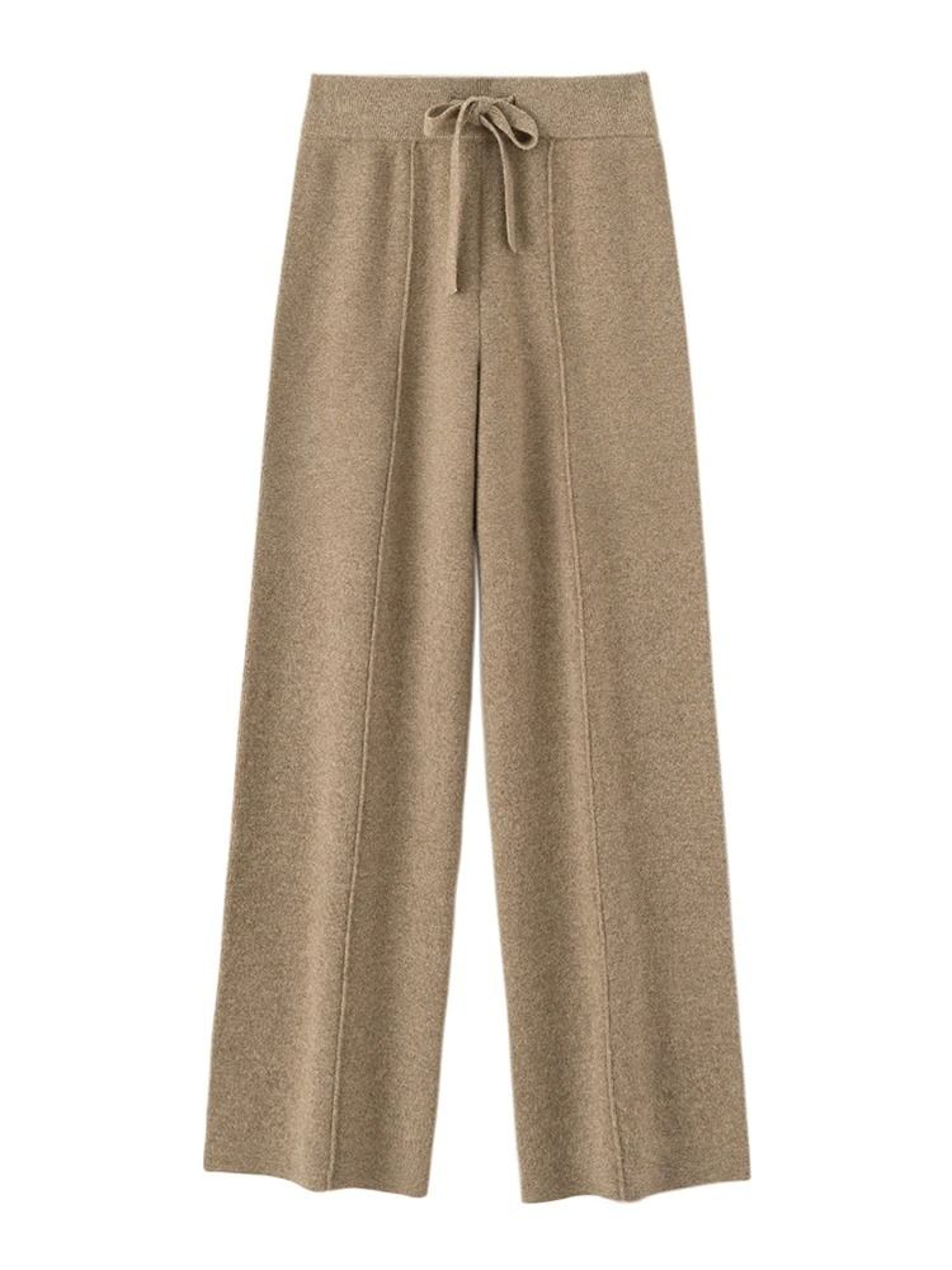 100 Merino Wool Wide Leg Pants Autumn Winter Lace Up Mid Seam Cashmere Trousers Knitted Bottoms 11