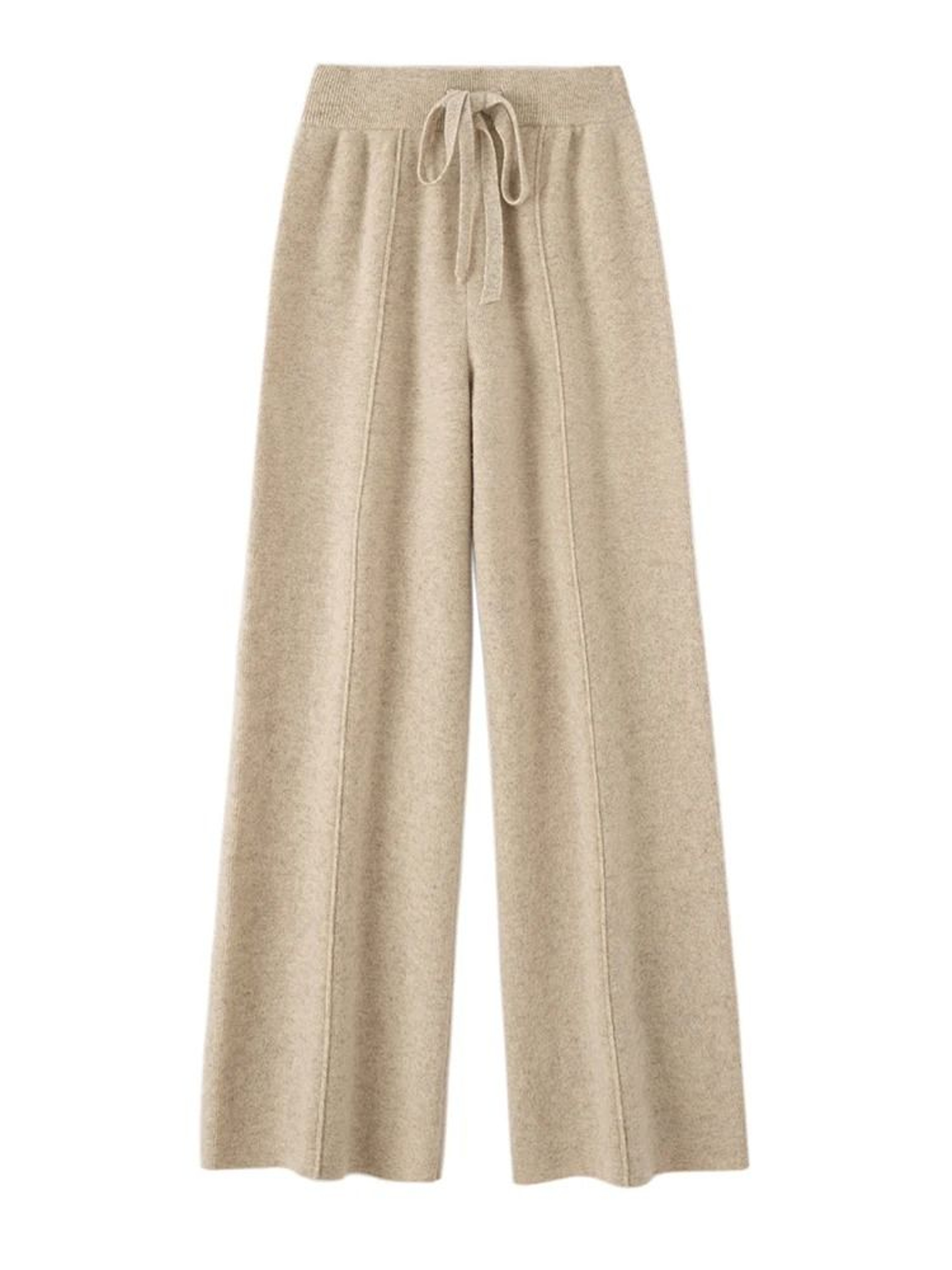 100 Merino Wool Wide Leg Pants Autumn Winter Lace Up Mid Seam Cashmere Trousers Knitted Bottoms 2