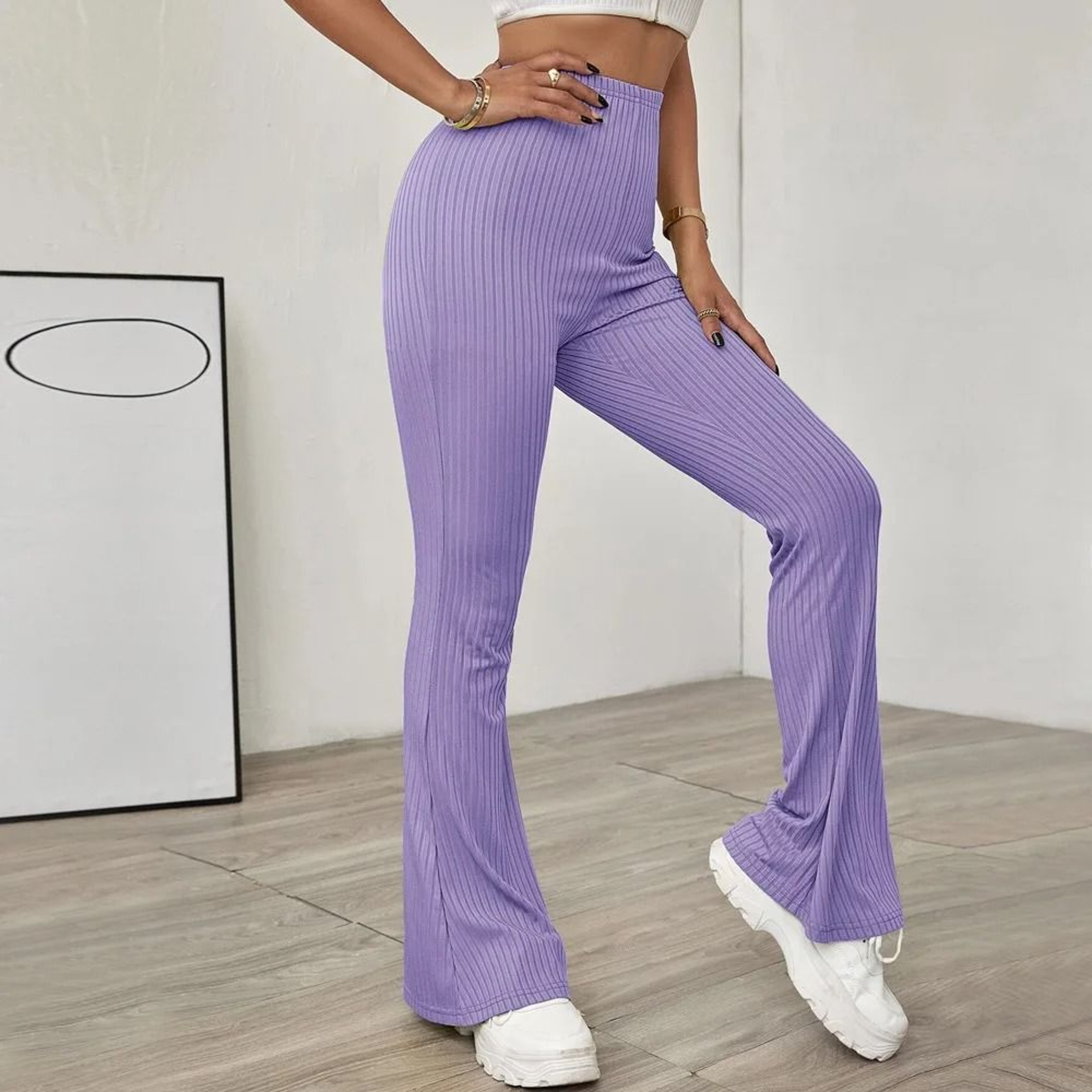 VigoCasey 2025 Casual Knit High Waist Bell Bottom Pants Autumn Winter Solid Office Trousers 6