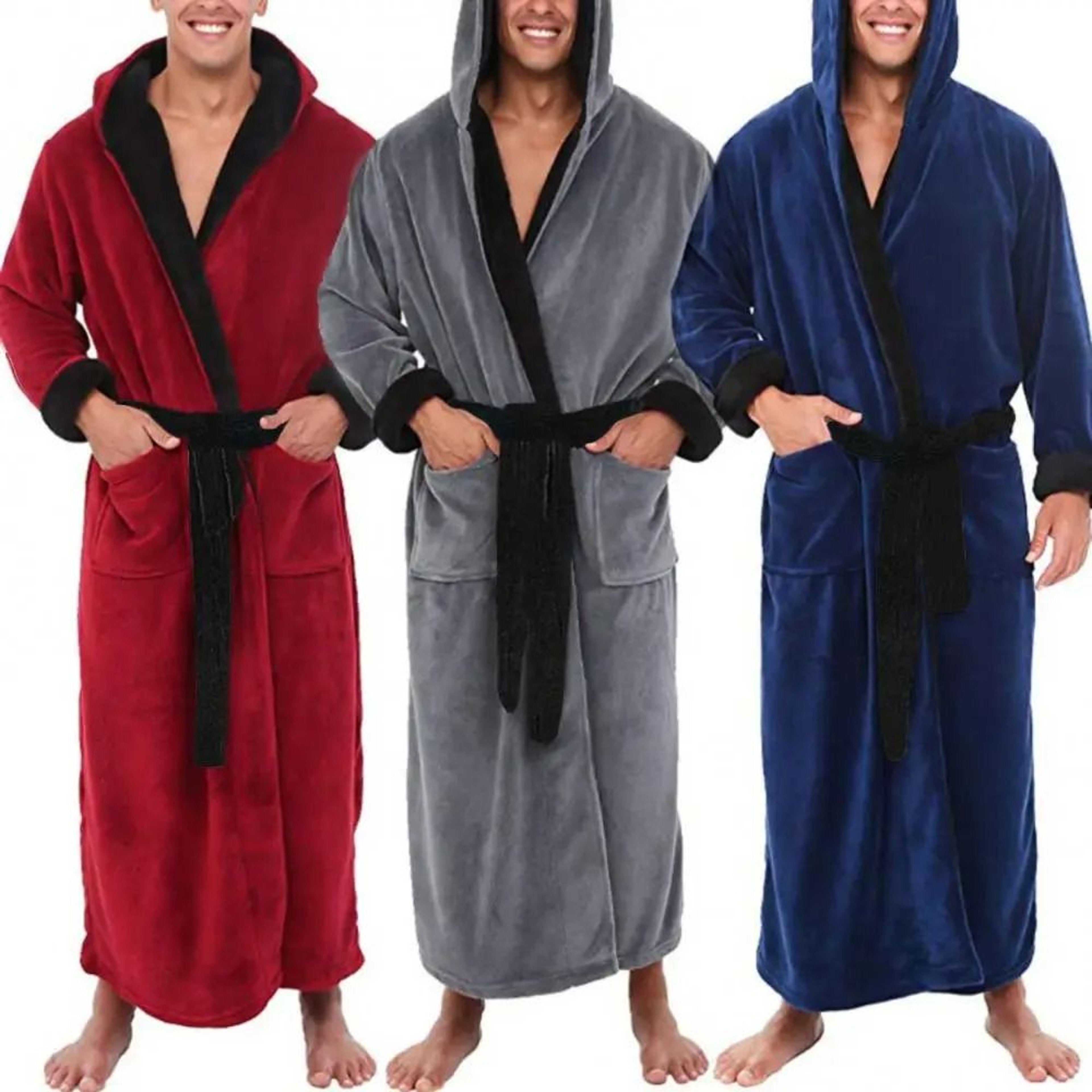 Mens ColorBlock Coral Fleece Bathrobe  Professional AutumnWinter Plush Home Gown  Sleepwear System 0
