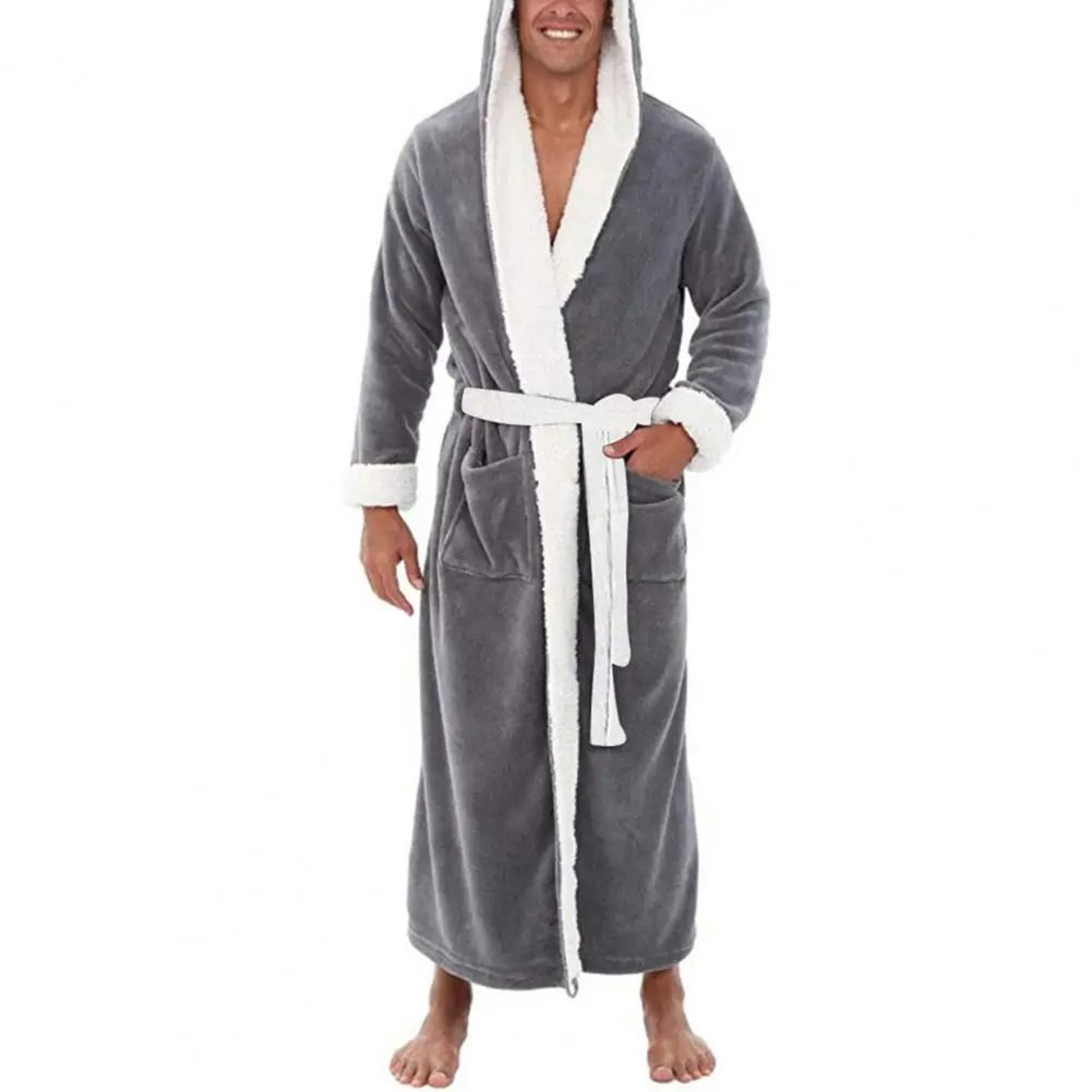 Mens ColorBlock Coral Fleece Bathrobe  Professional AutumnWinter Plush Home Gown  Sleepwear System 8