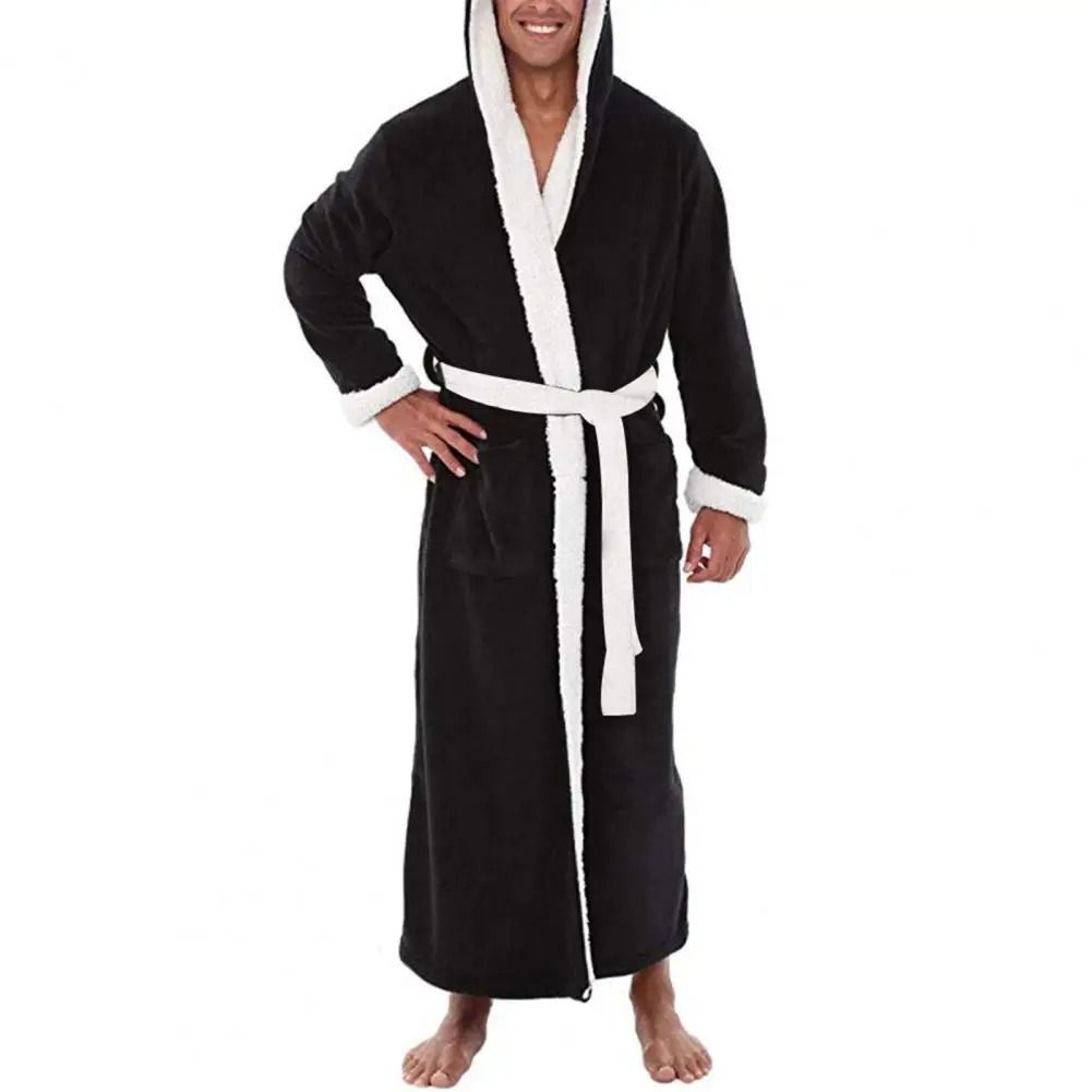 Mens ColorBlock Coral Fleece Bathrobe  Professional AutumnWinter Plush Home Gown  Sleepwear System 7