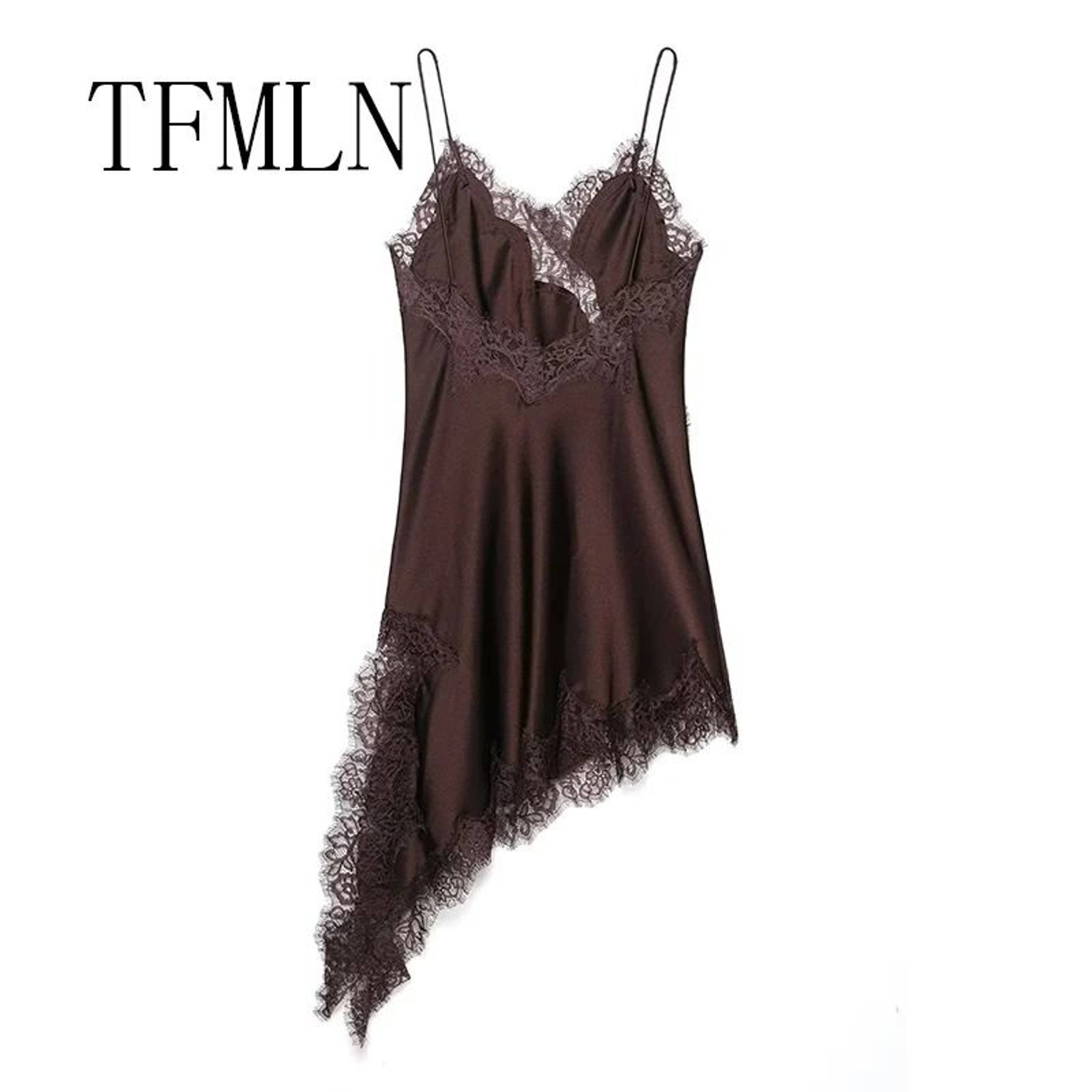 Womens Sexy Irregular Lace Dress  Premium VNeck Suspender Hem Long Dress 2