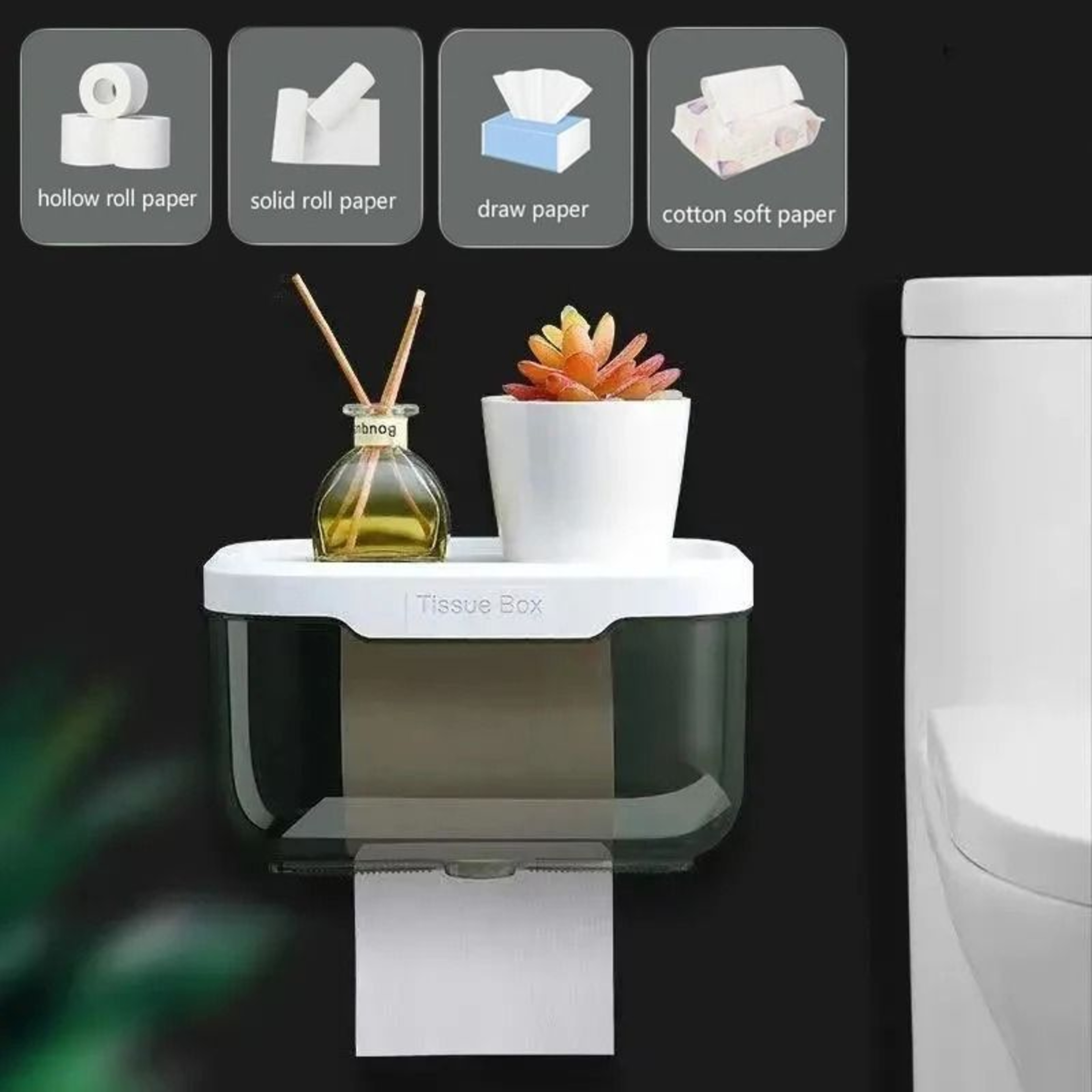 Waterproof Wall Mount Toilet Paper Holder Shelf And Storage Box Rack 3