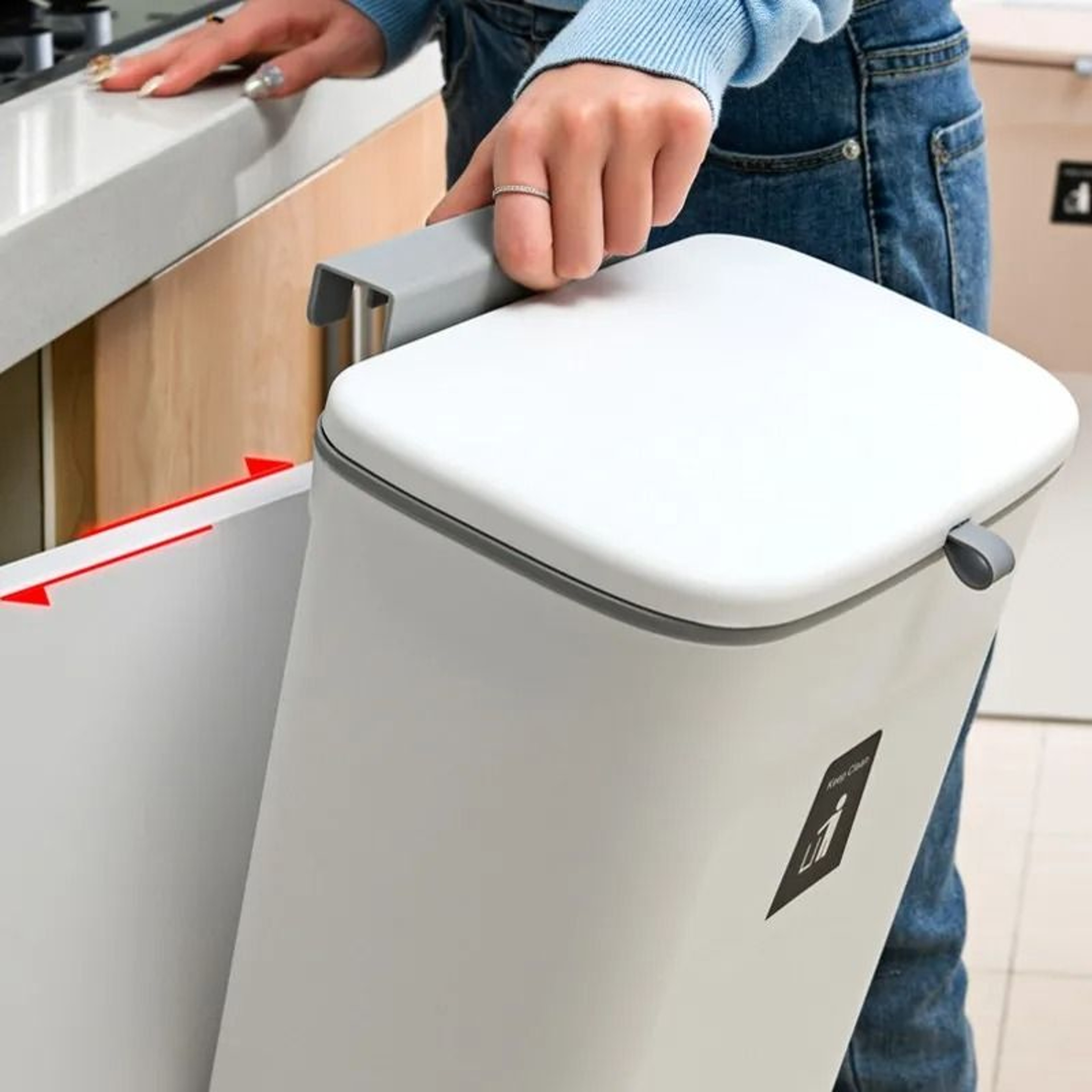 Hanging Trash Can With Lid Large Capacity Wall Mounted Kitchen Recycling Garbage Bin 1