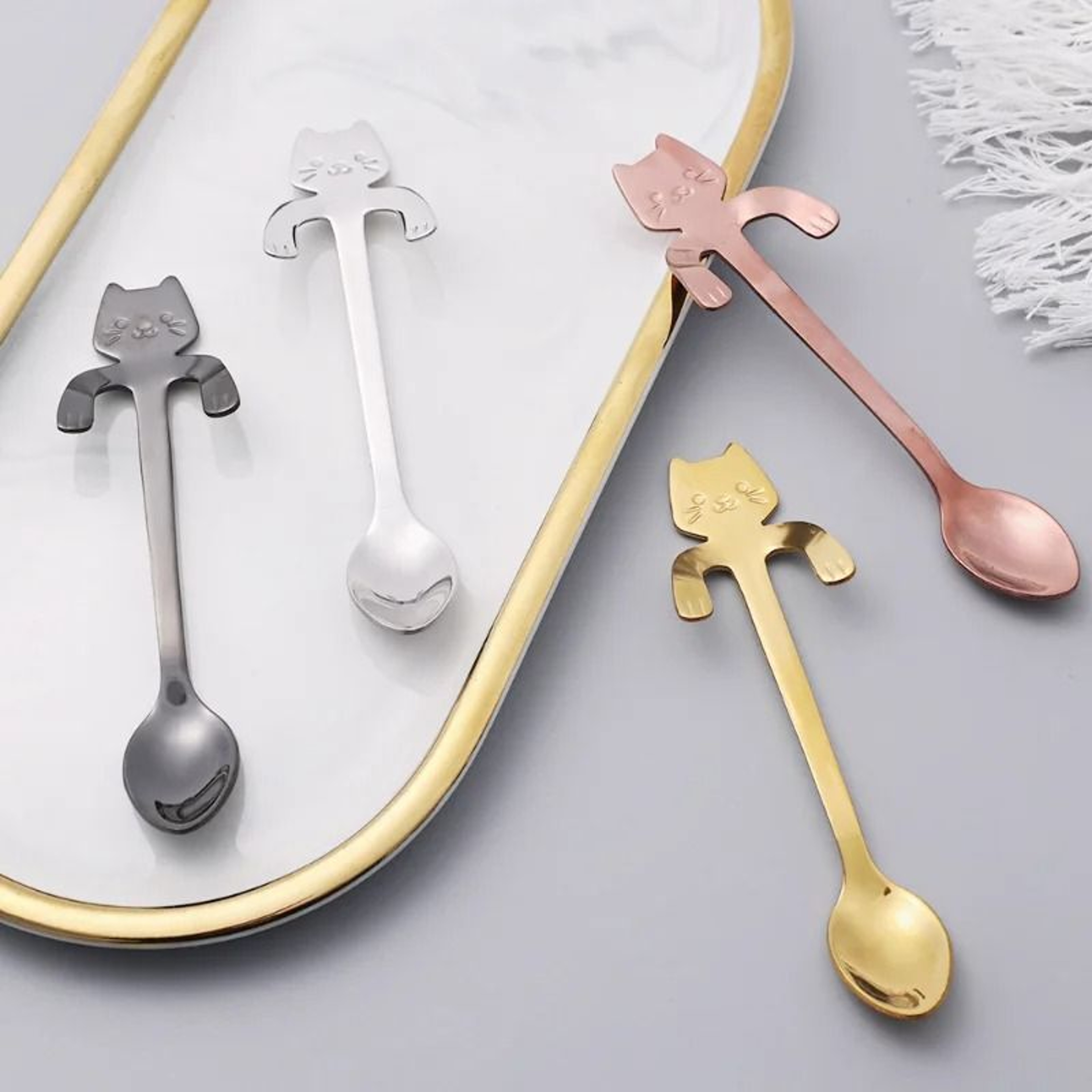 Mini Cute Cat Coffee Spoon Stainless Steel Teaspoon Dessert Snack Scoop 1