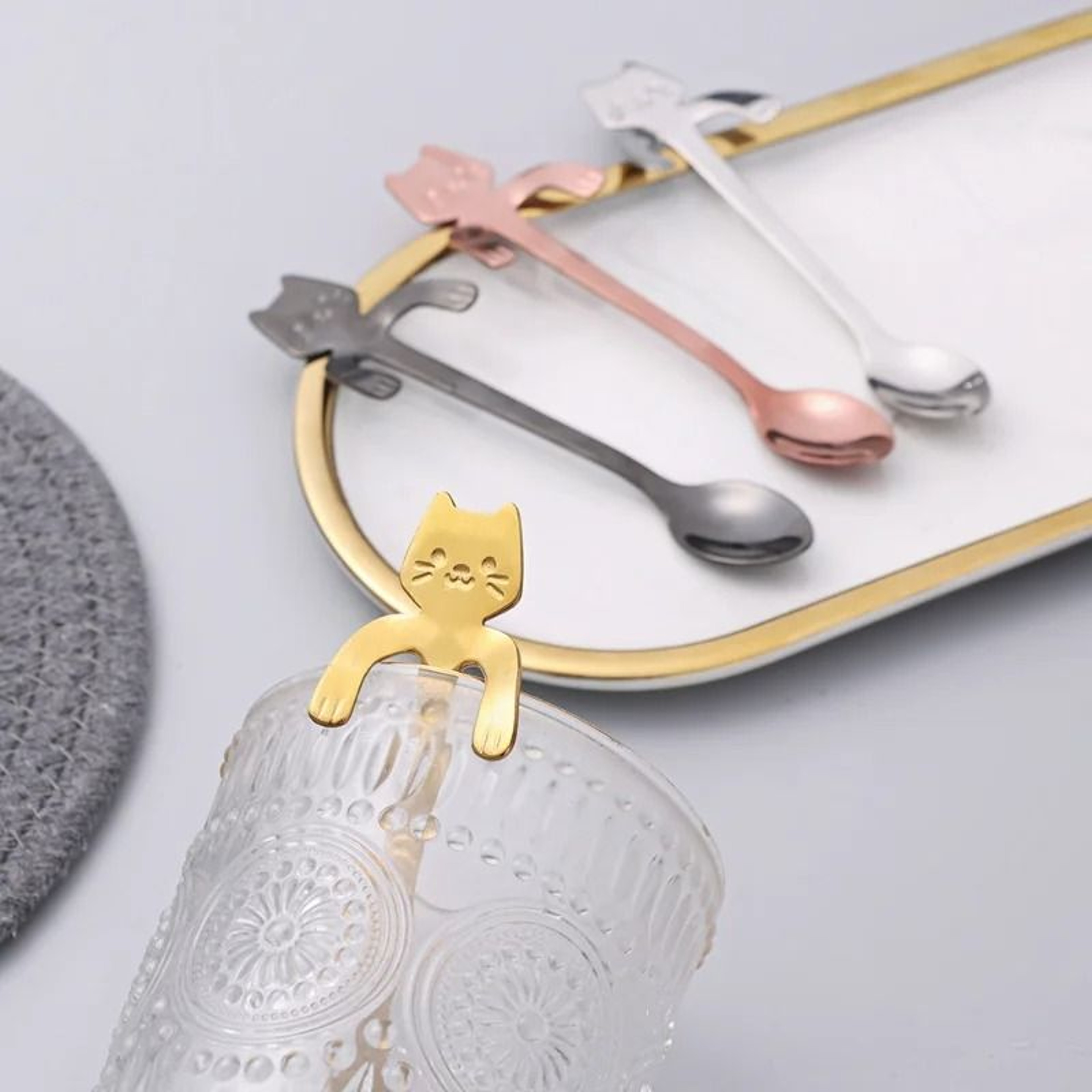 Mini Cute Cat Coffee Spoon Stainless Steel Teaspoon Dessert Snack Scoop 2