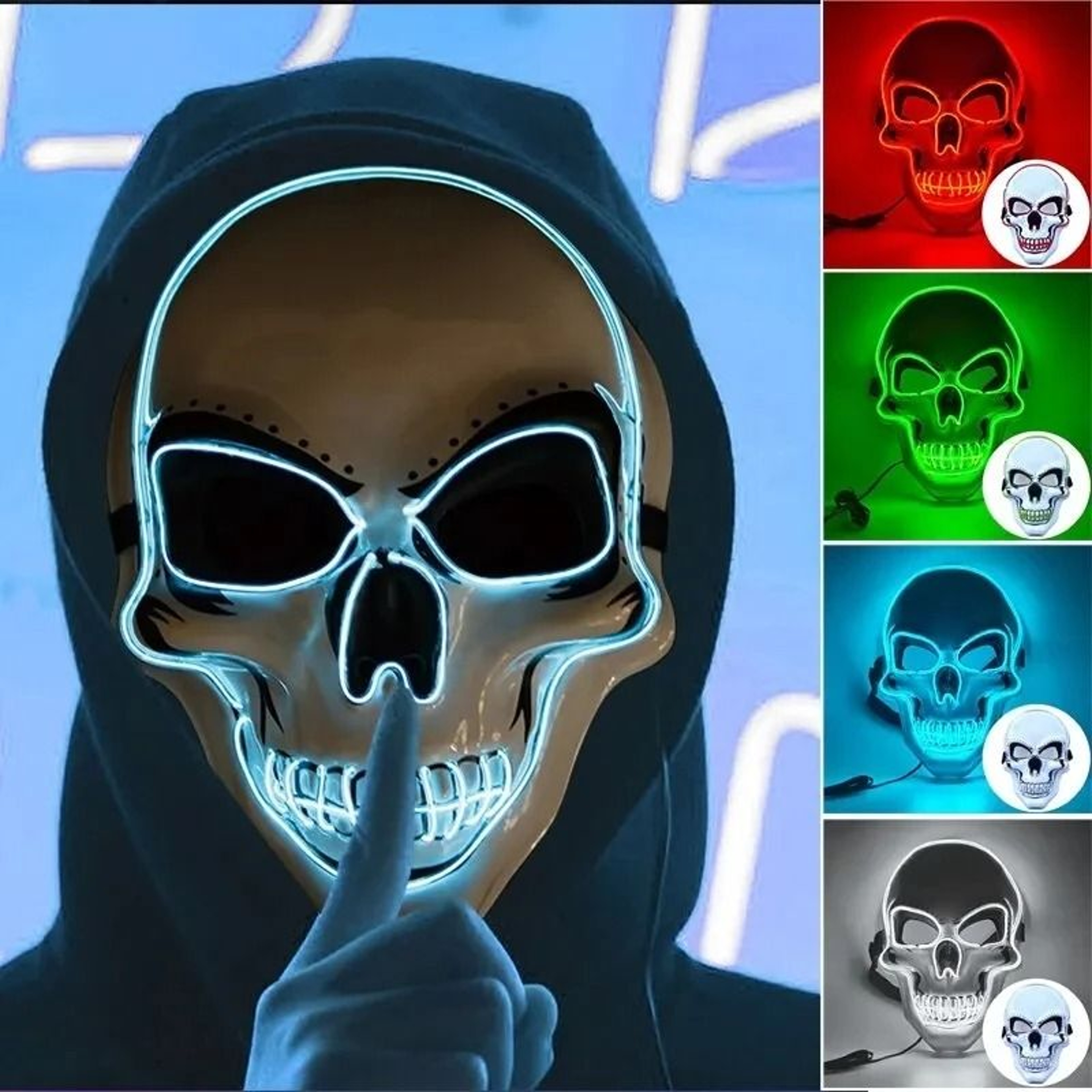 Halloween Adult Purification Mask LED Glowing Skull Terror Mask Cold Light 0