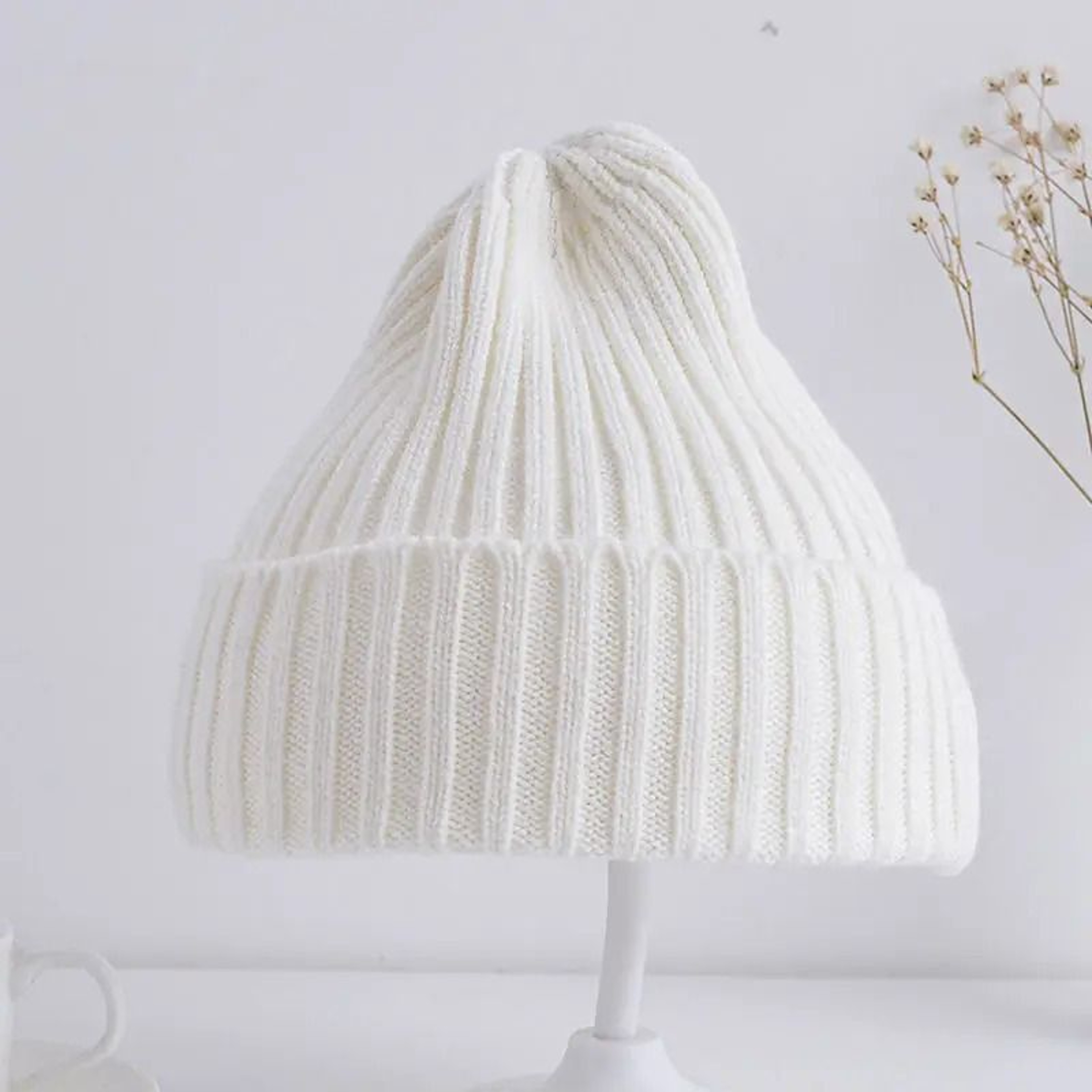 Baby Kids Ribbed Knitted Beanie Hat Windproof Toddler Photography Accessory 1