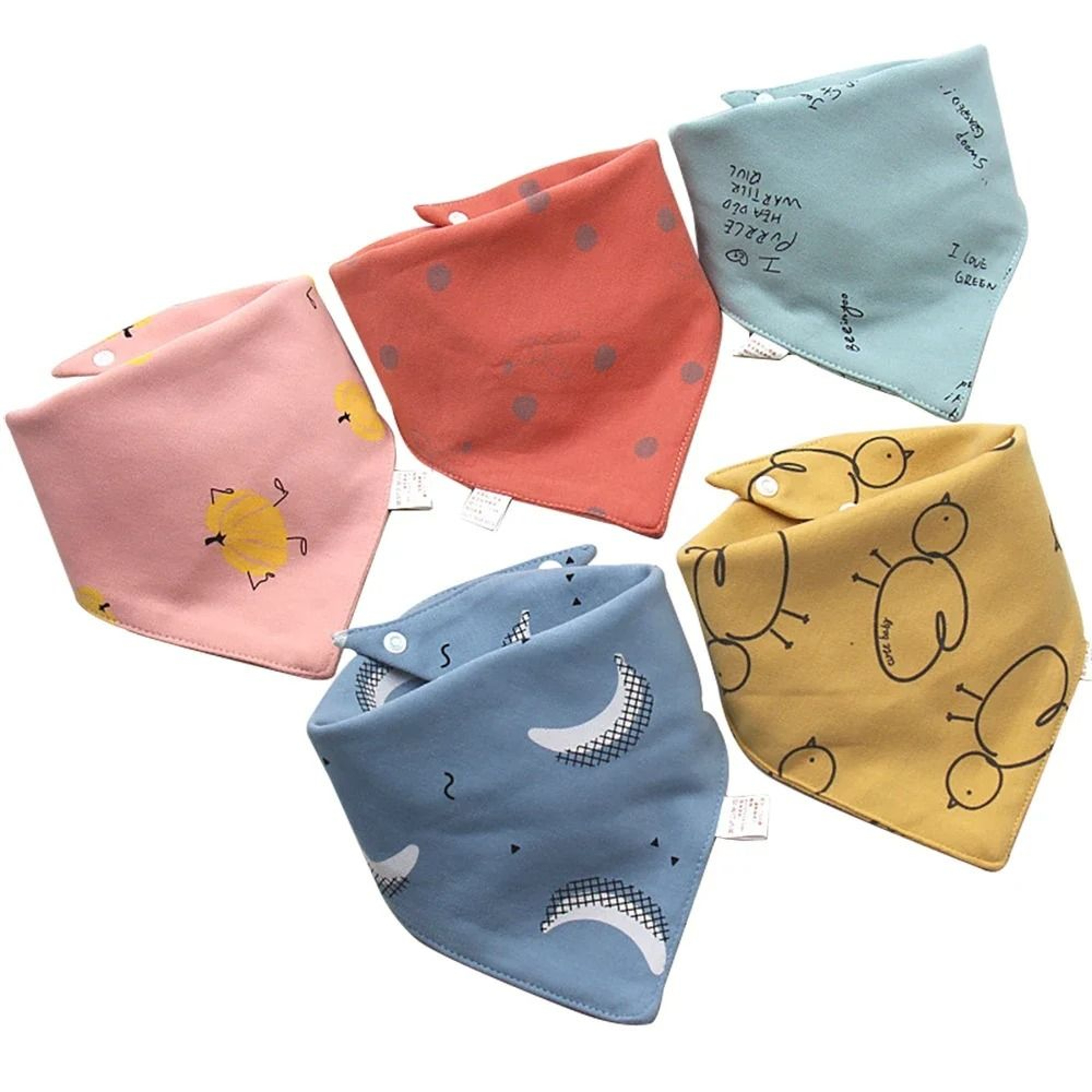 5 PcsLot Baby Bandana Bibs Scarf Cartoon Triangle Cotton Burp Cloths 9