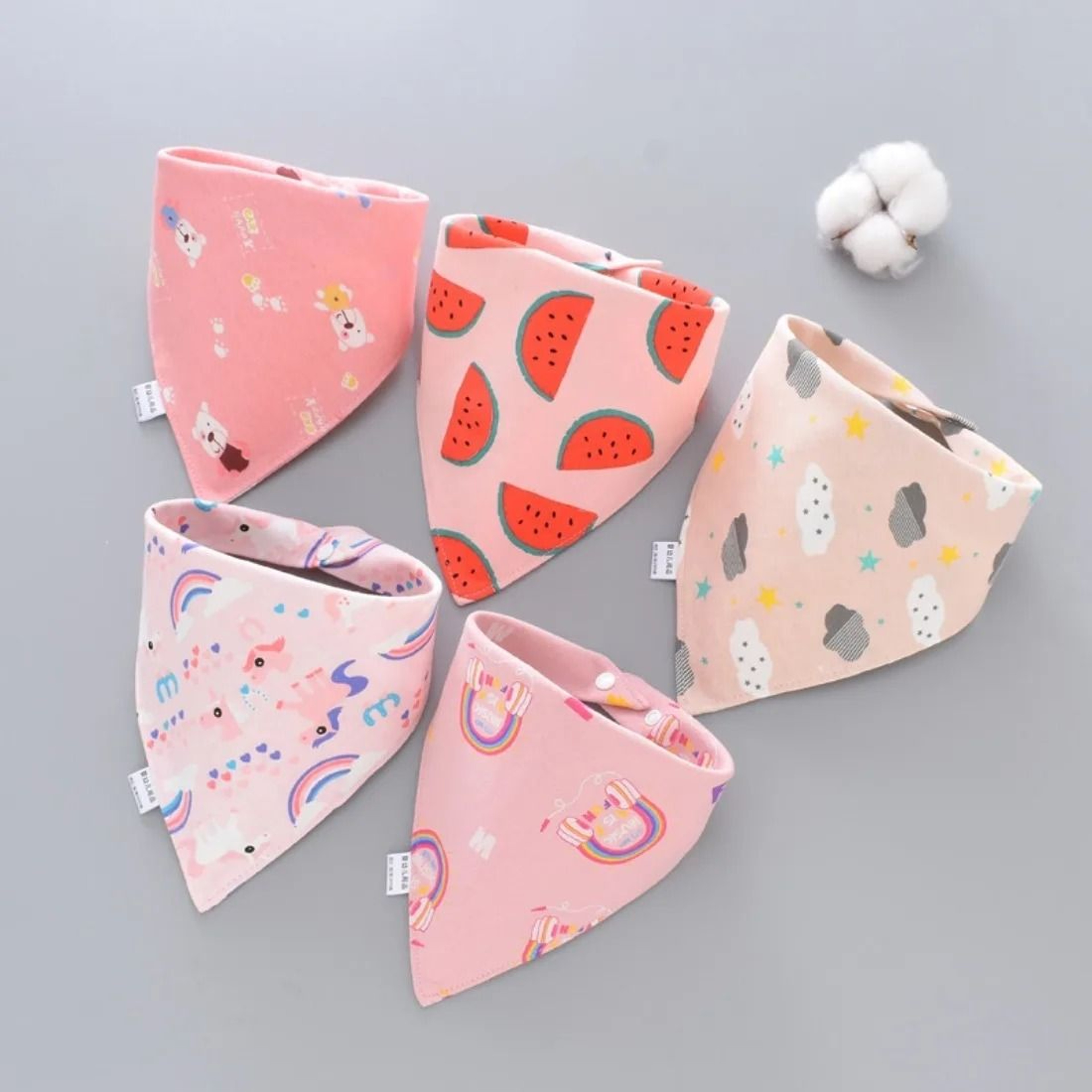 5 PcsLot Baby Bandana Bibs Scarf Cartoon Triangle Cotton Burp Cloths 3