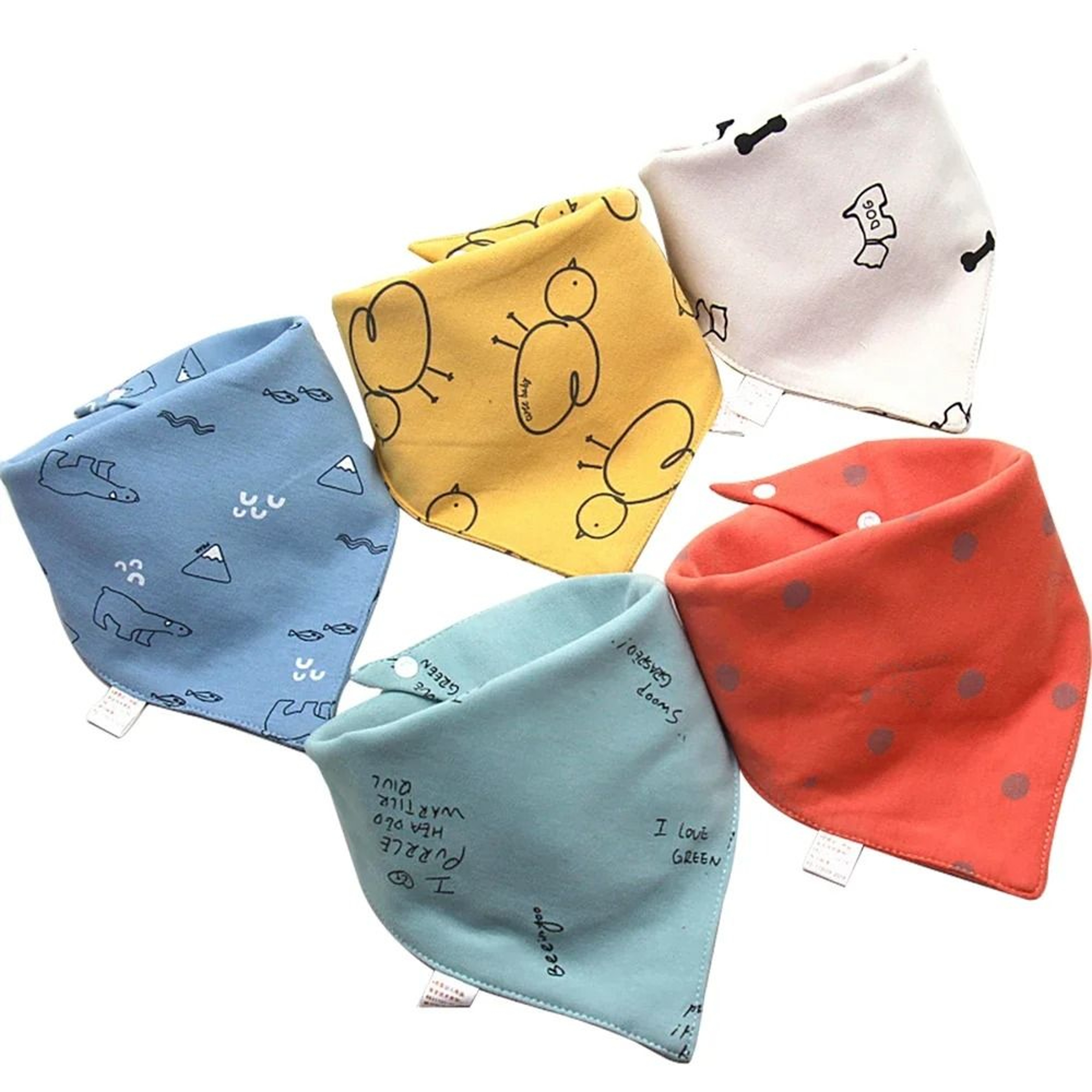 5 PcsLot Baby Bandana Bibs Scarf Cartoon Triangle Cotton Burp Cloths 7