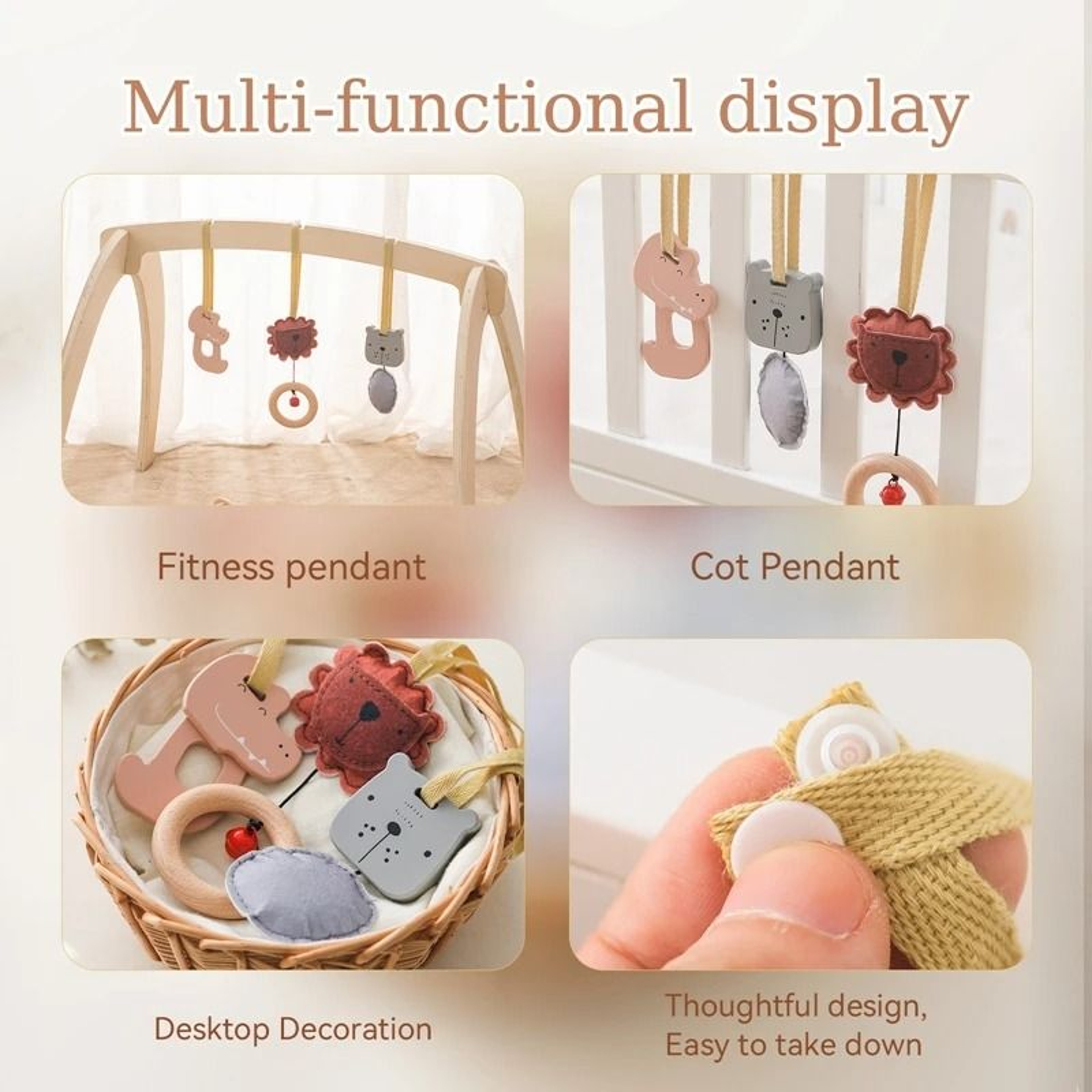 Baby Play Gym Wooden Pendants  Newborn Sensory Rattle  Room Decoration 1