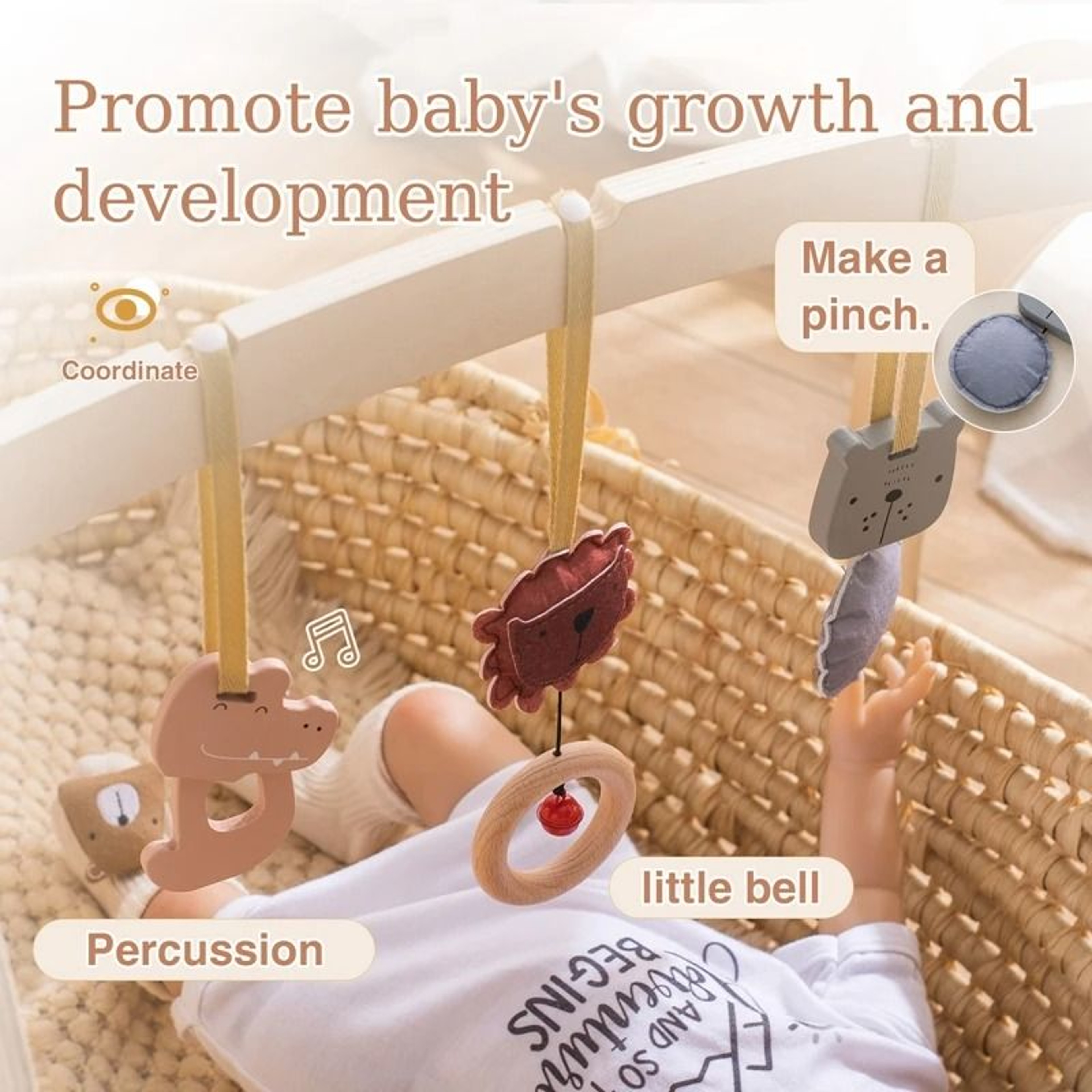Baby Play Gym Wooden Pendants  Newborn Sensory Rattle  Room Decoration 2