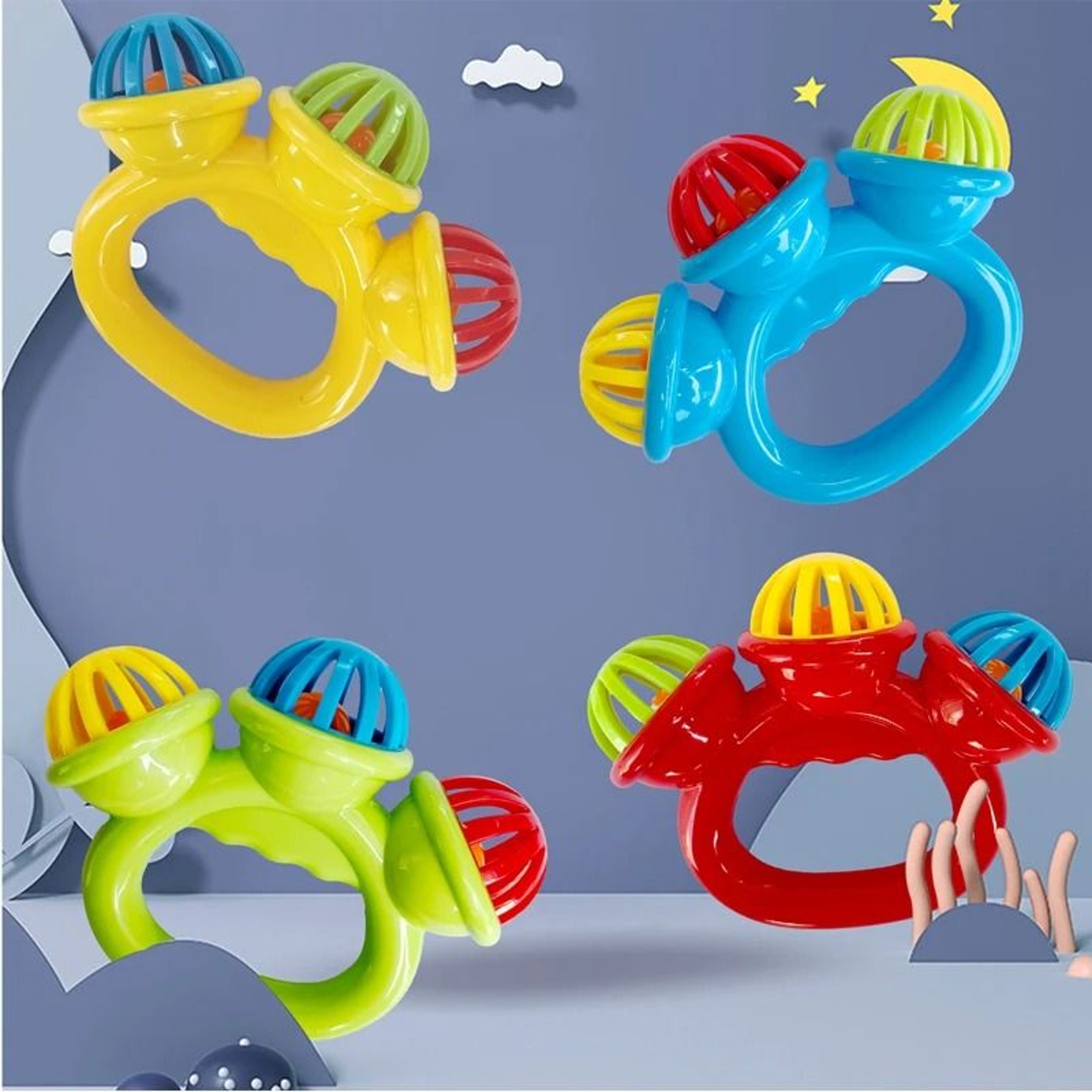 ThreeHeaded Infant Comfort Rattle  Early Educational Hand Bell  Grasping Toy 3