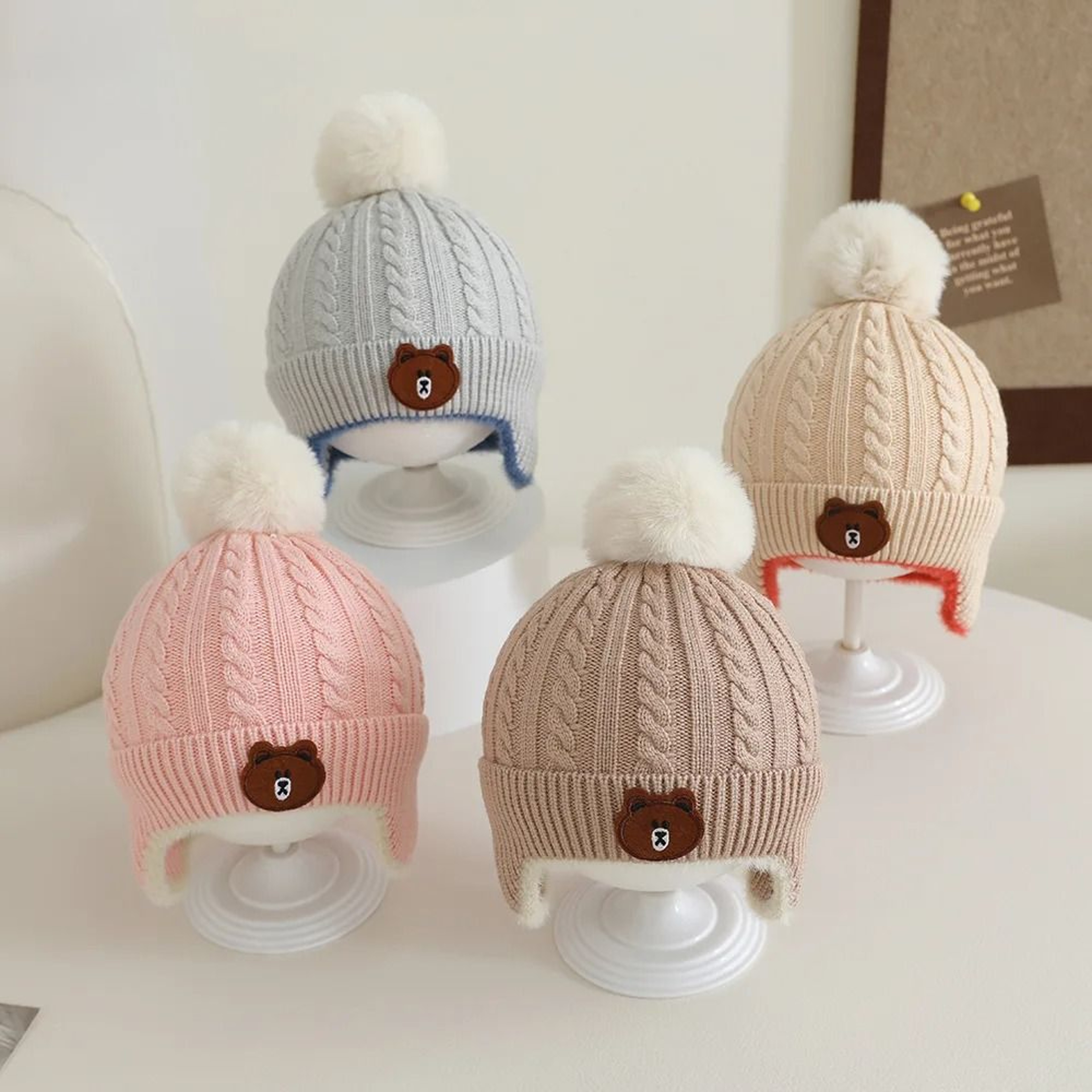 UrsineKinetic Pompom Beanie  Premium Knitted EarProtection Hat For Toddlers 1