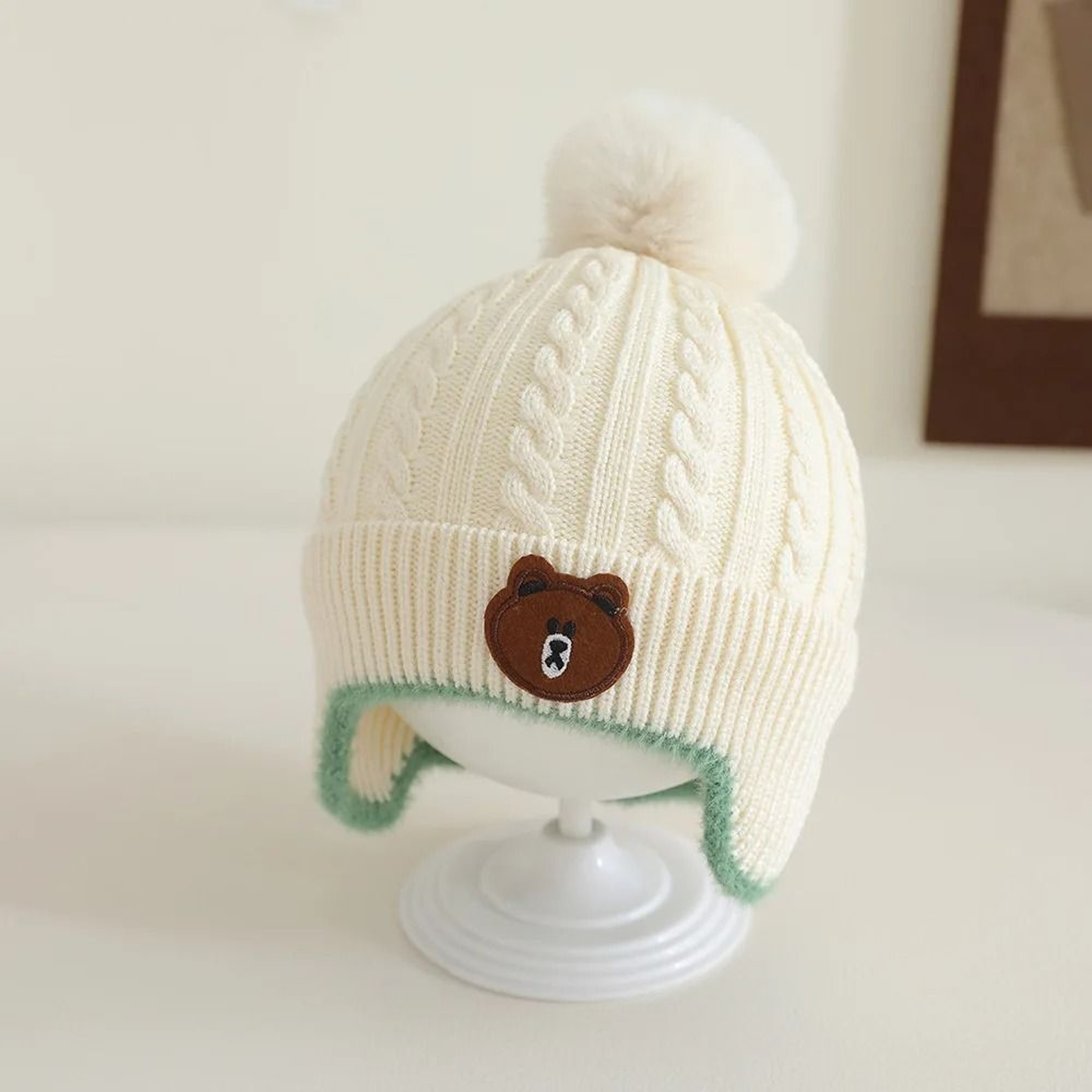UrsineKinetic Pompom Beanie  Premium Knitted EarProtection Hat For Toddlers 4
