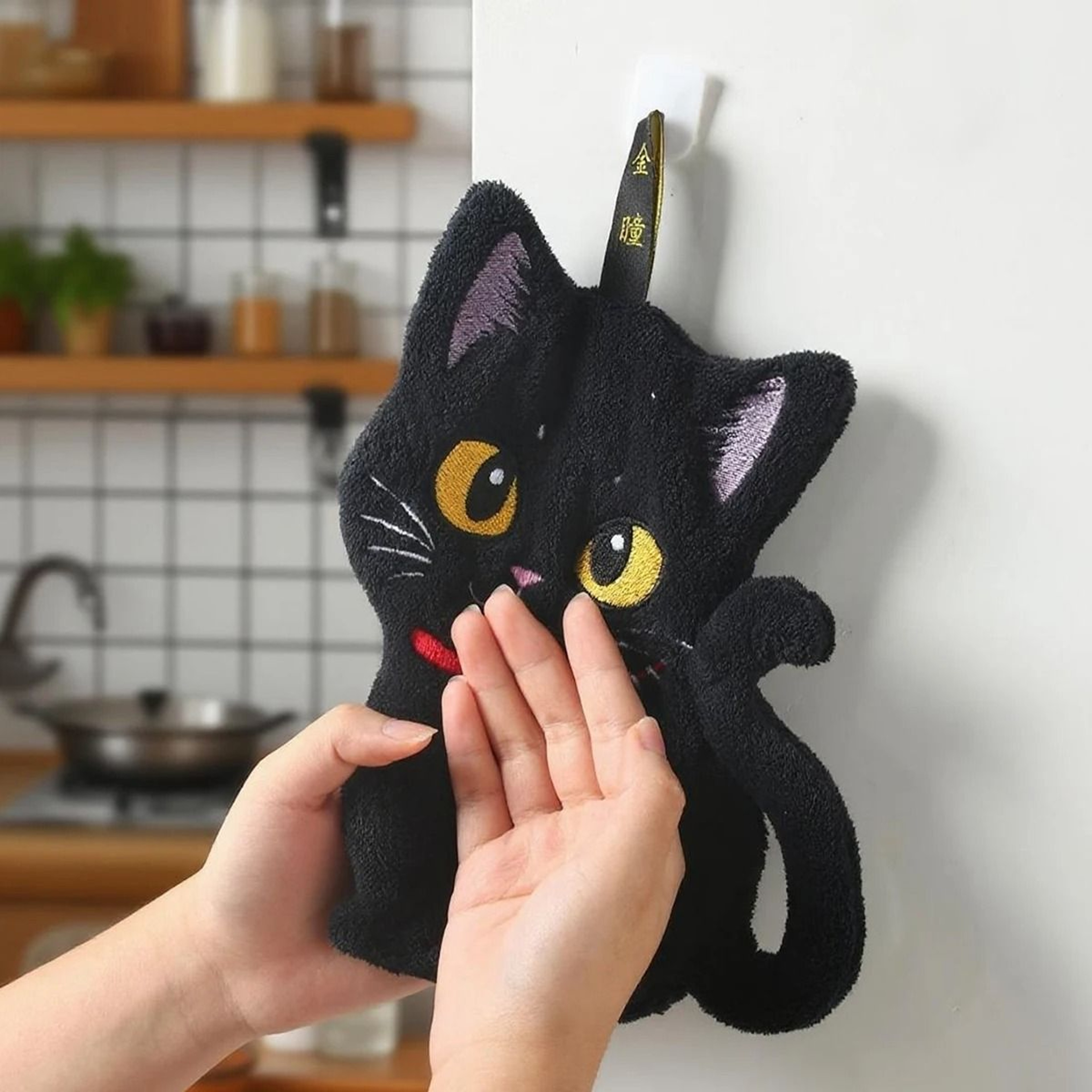 Cartoon Cat Soft Chenille QuickDry Absorbent Hand Towel For Kitchen  Bathroom 3