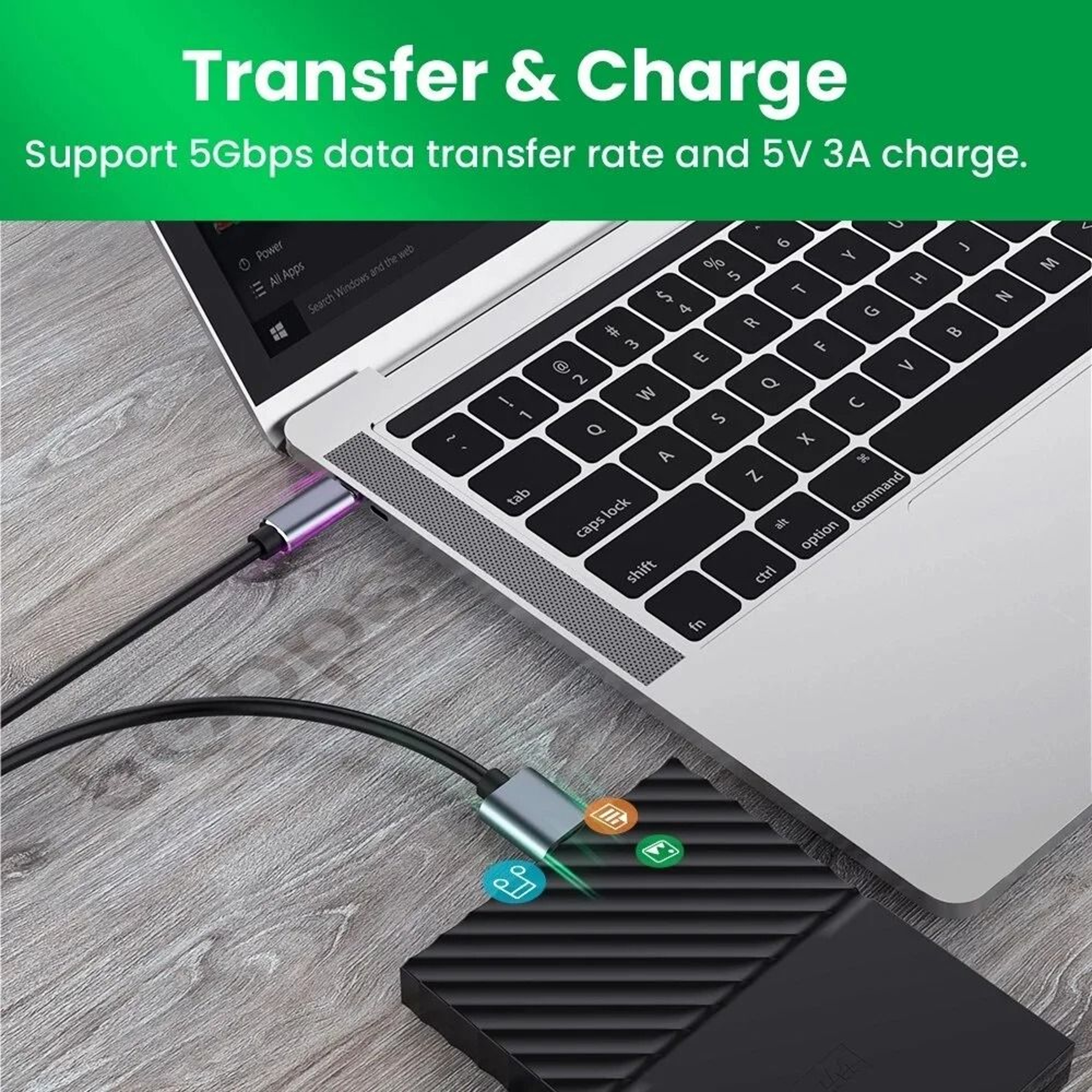 USB 30 TypeC To MicroB HighFidelity External Hard Drive Data Cord 3