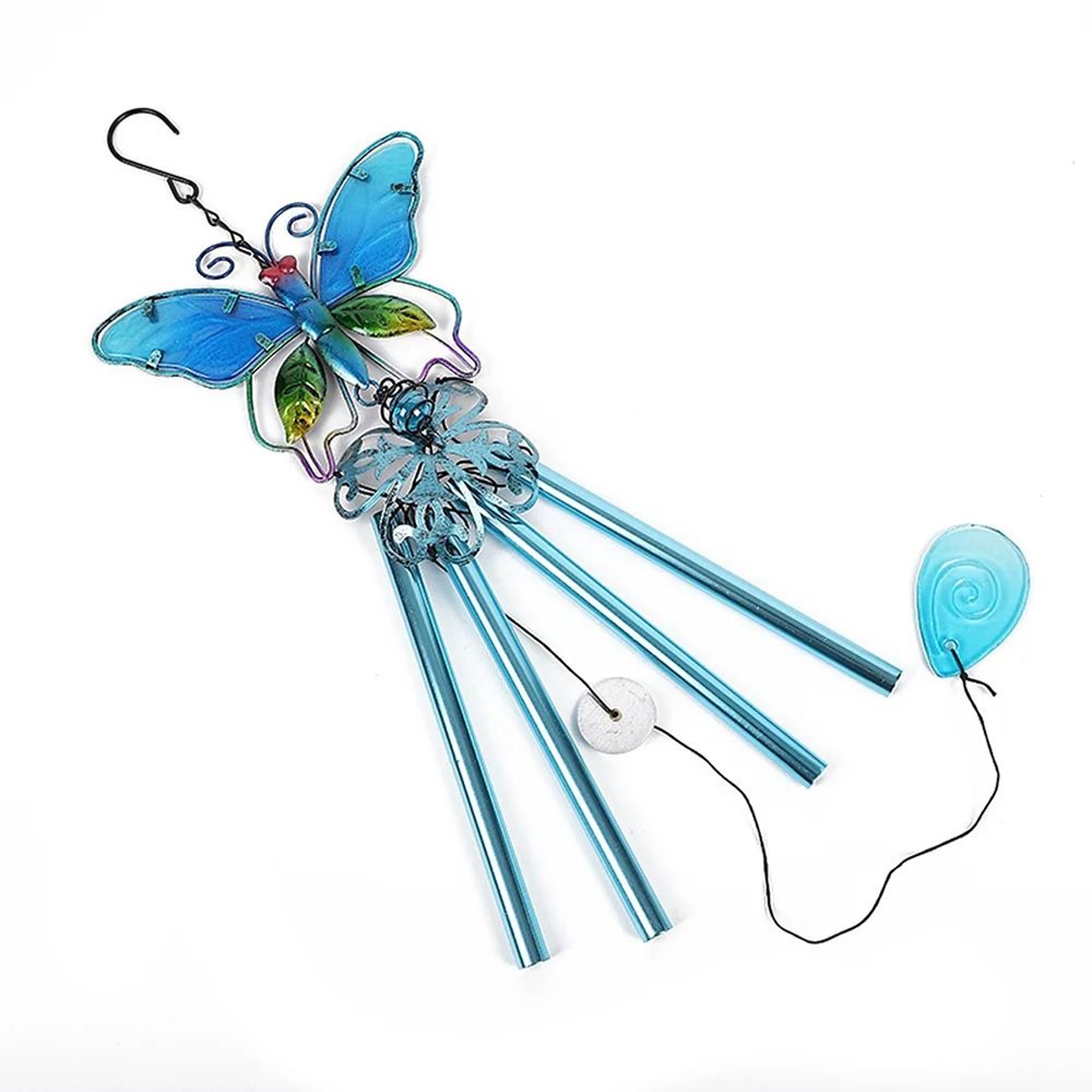 Artisanal Painted Glass  Metal Wind Chime  Hummingbird  Dragonfly Hanging Pendants 17