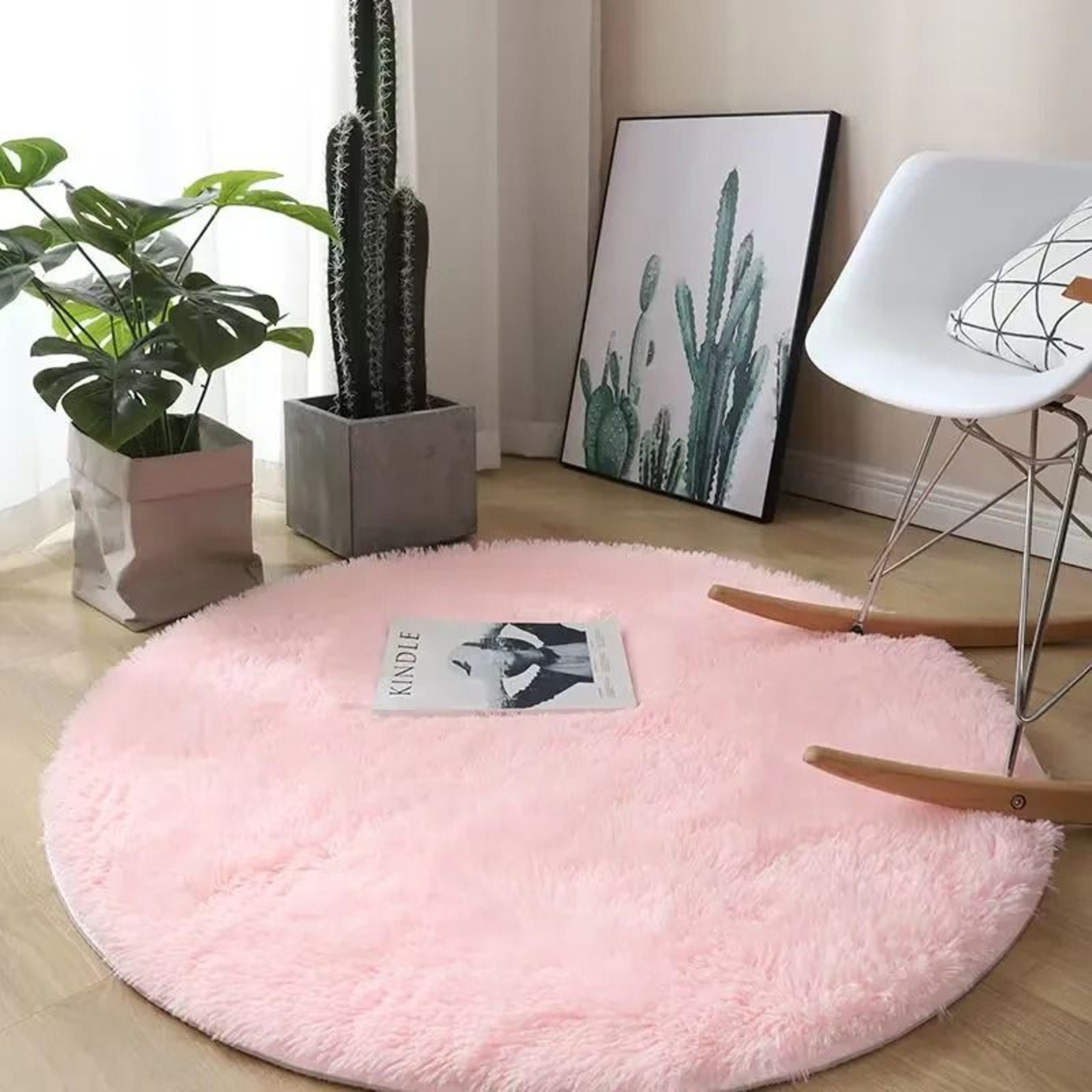 UltraSoft Plush Round Carpet  Fluffy White Room Play Mat  NonSlip Bedside Rug 10