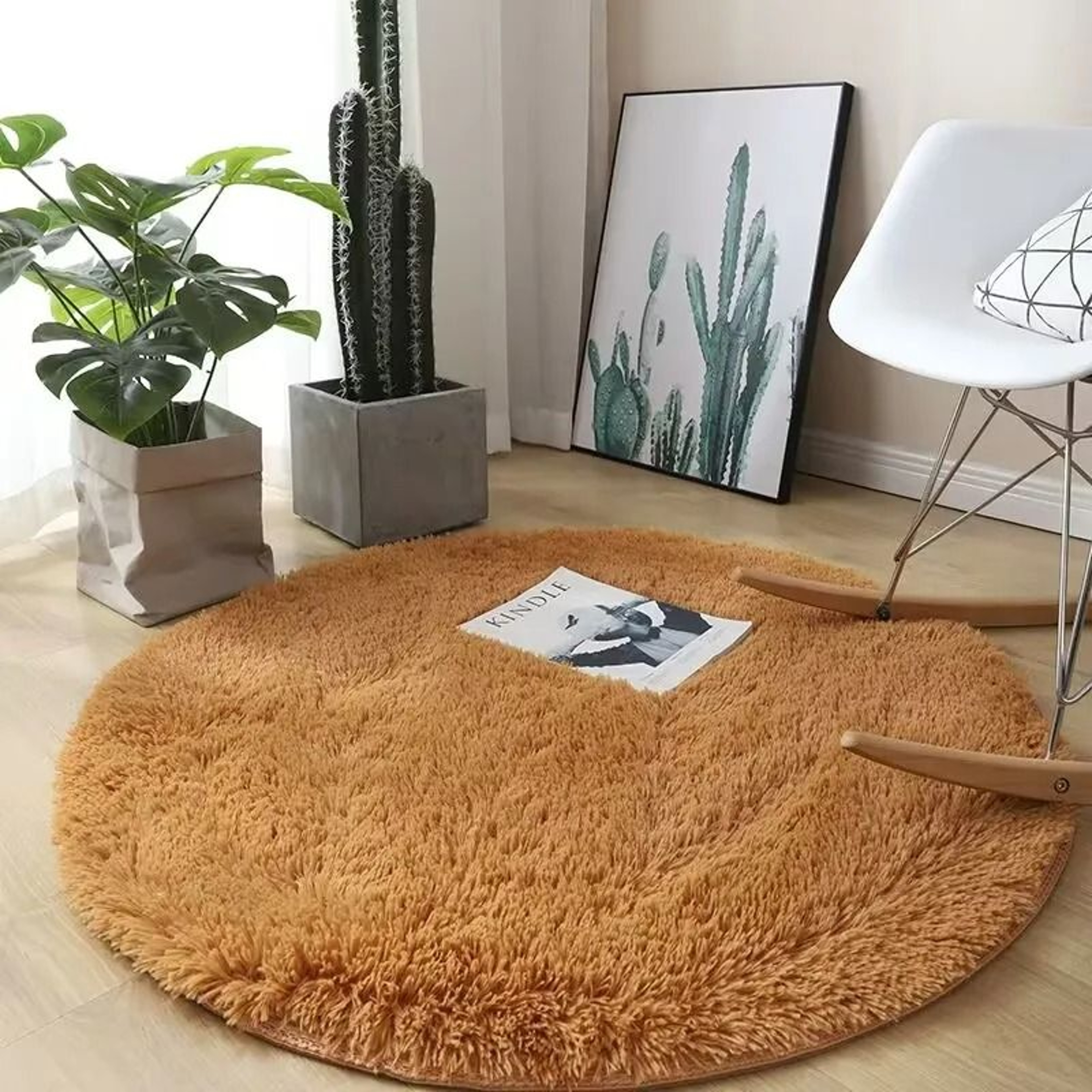 UltraSoft Plush Round Carpet  Fluffy White Room Play Mat  NonSlip Bedside Rug 12