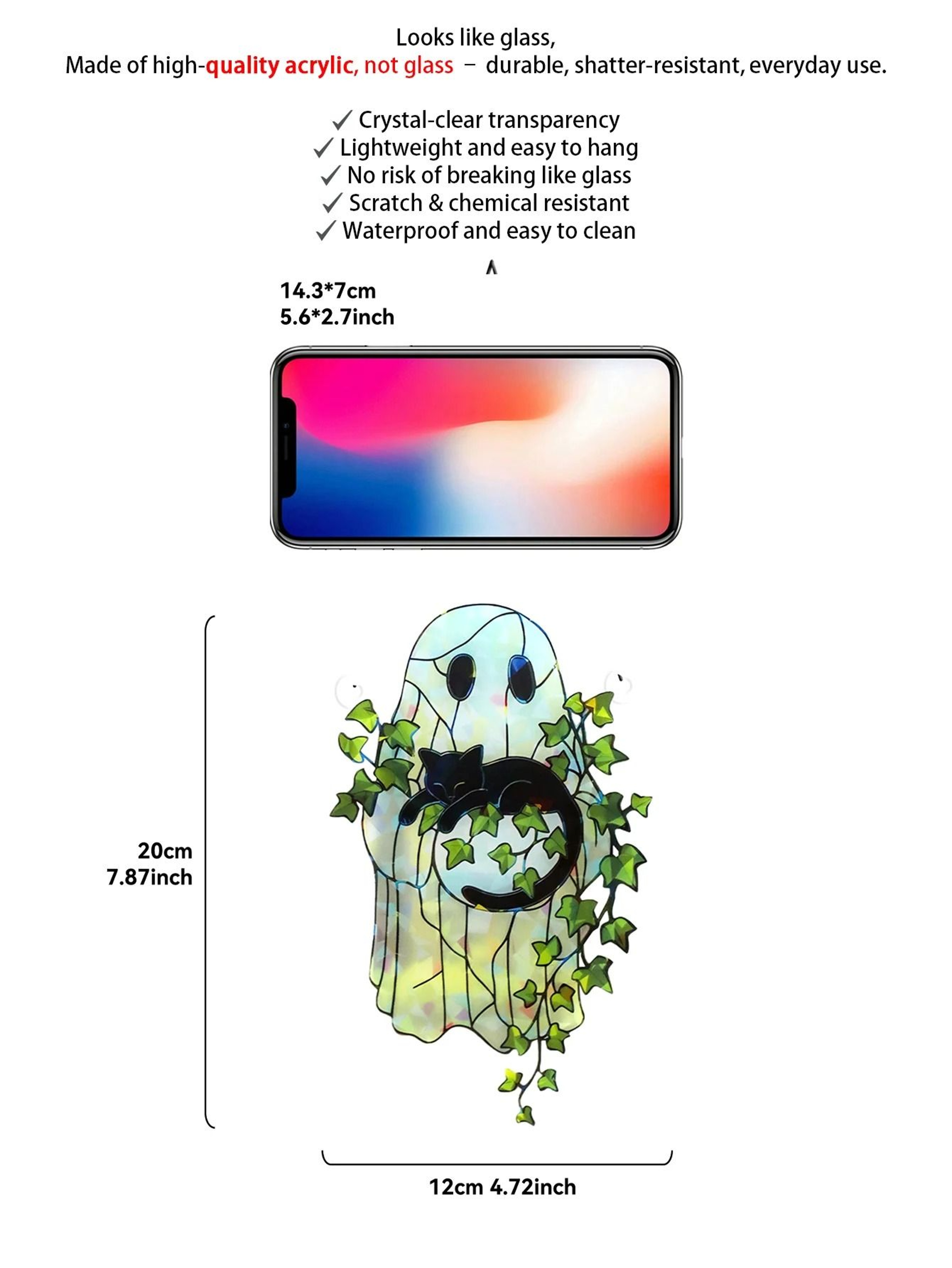 Halloween Ghost  Black Cat Acrylic Suncatcher  Spooky Window Hanging Decor 4