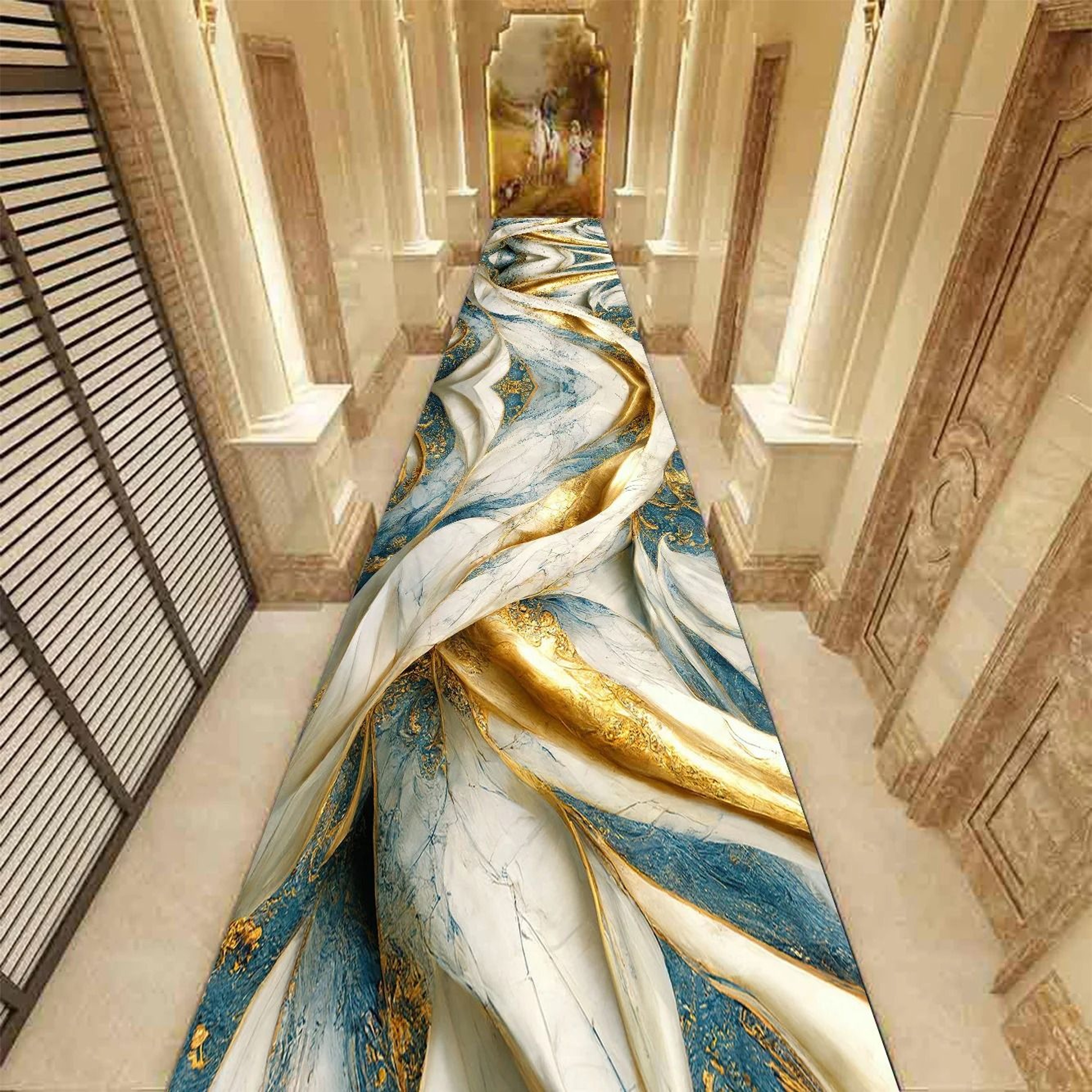 Golden Abstract Marble Corridor Carpet  Luxury NonSlip Hotel Passageway Runner 10
