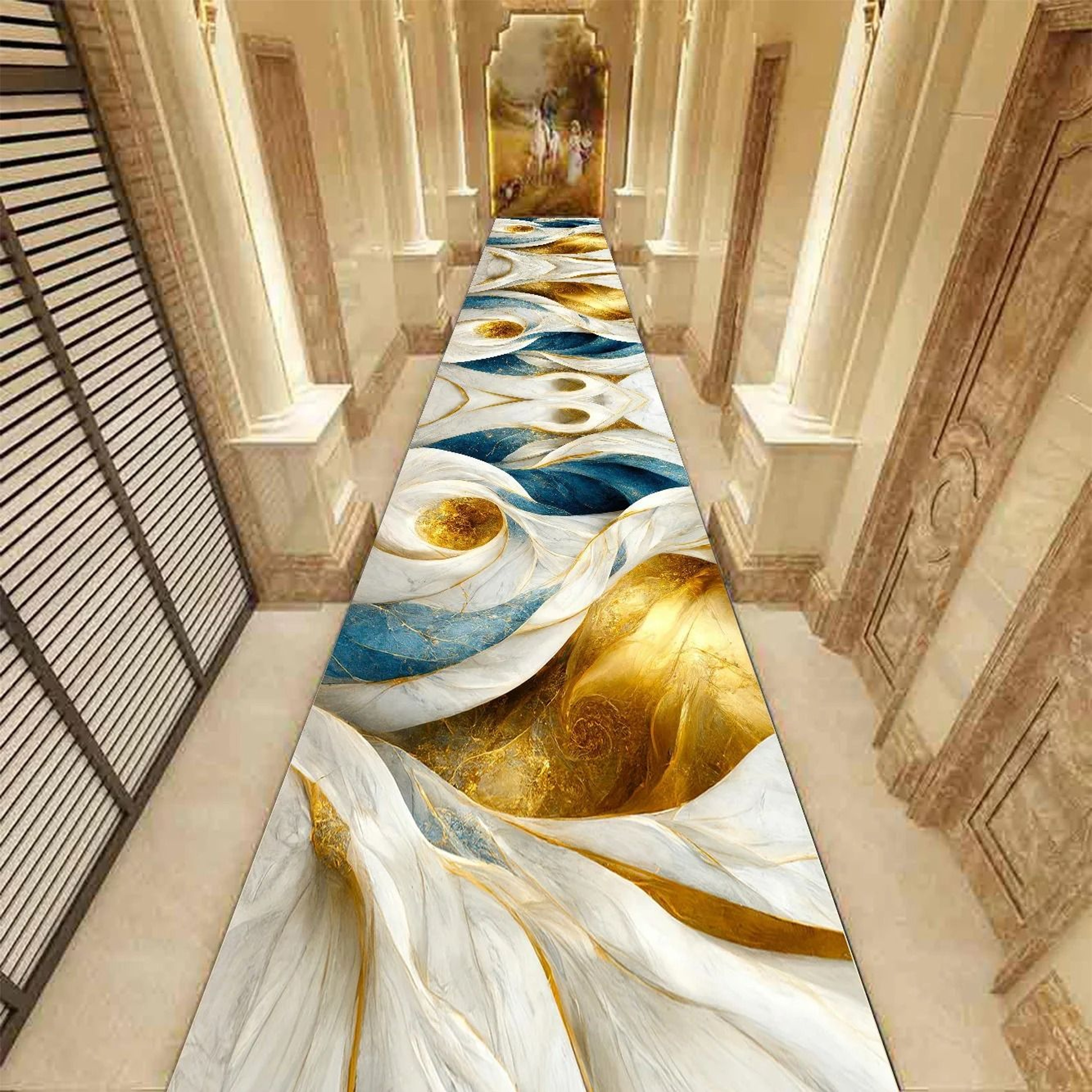 Golden Abstract Marble Corridor Carpet  Luxury NonSlip Hotel Passageway Runner 14