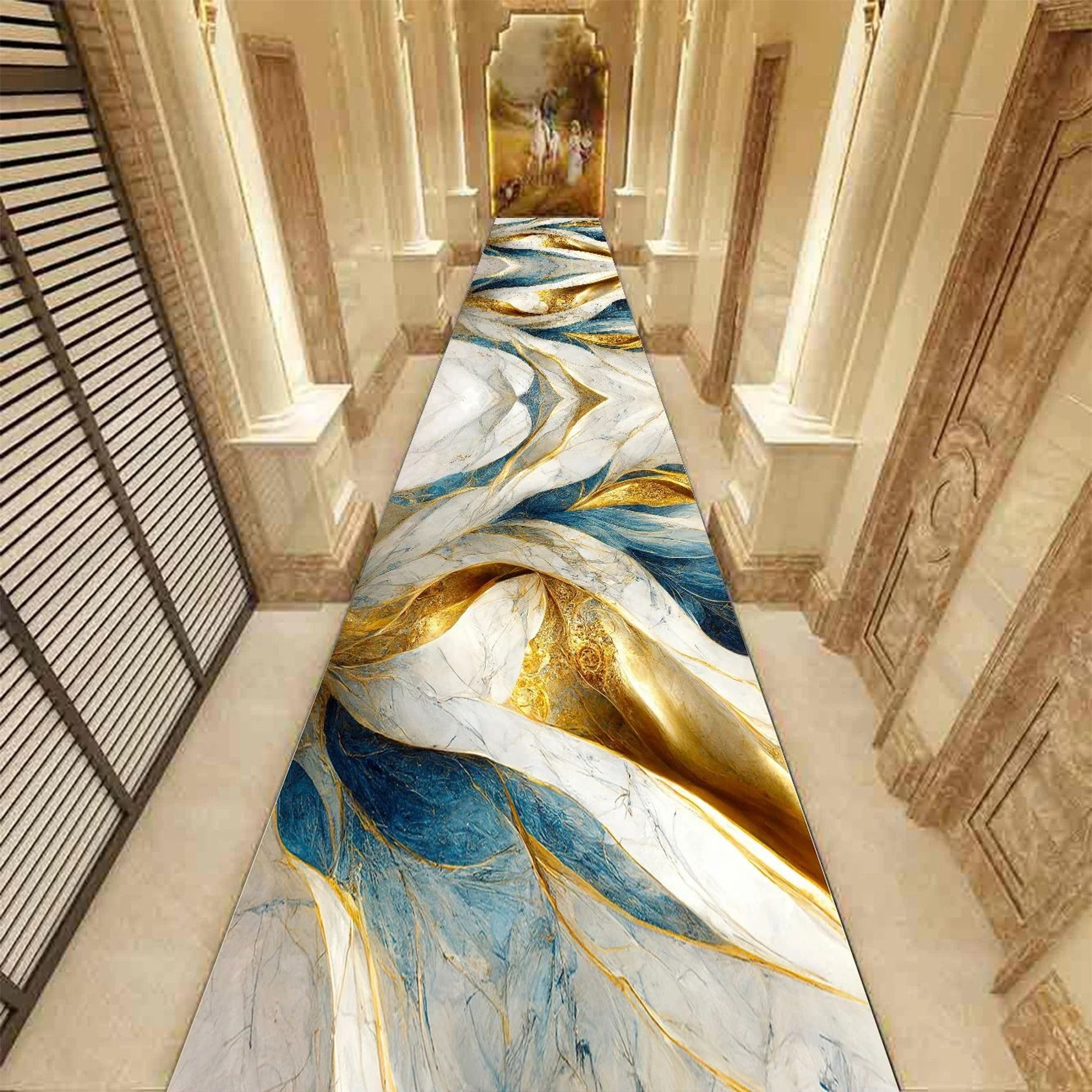 Golden Abstract Marble Corridor Carpet  Luxury NonSlip Hotel Passageway Runner 15